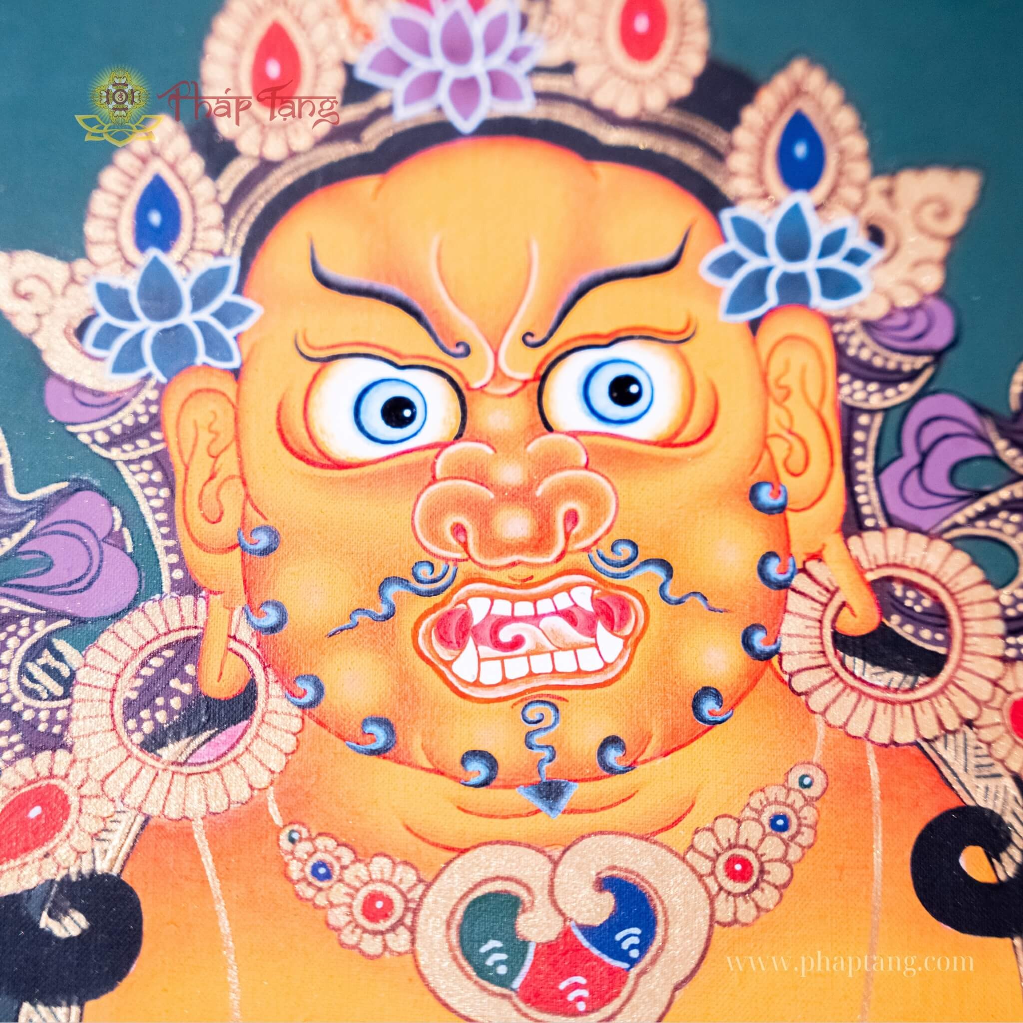 THANGKA BỒ TÁT HOÀNG THẦN TÀI NEPAL VẼ TAY KT 65X50CM