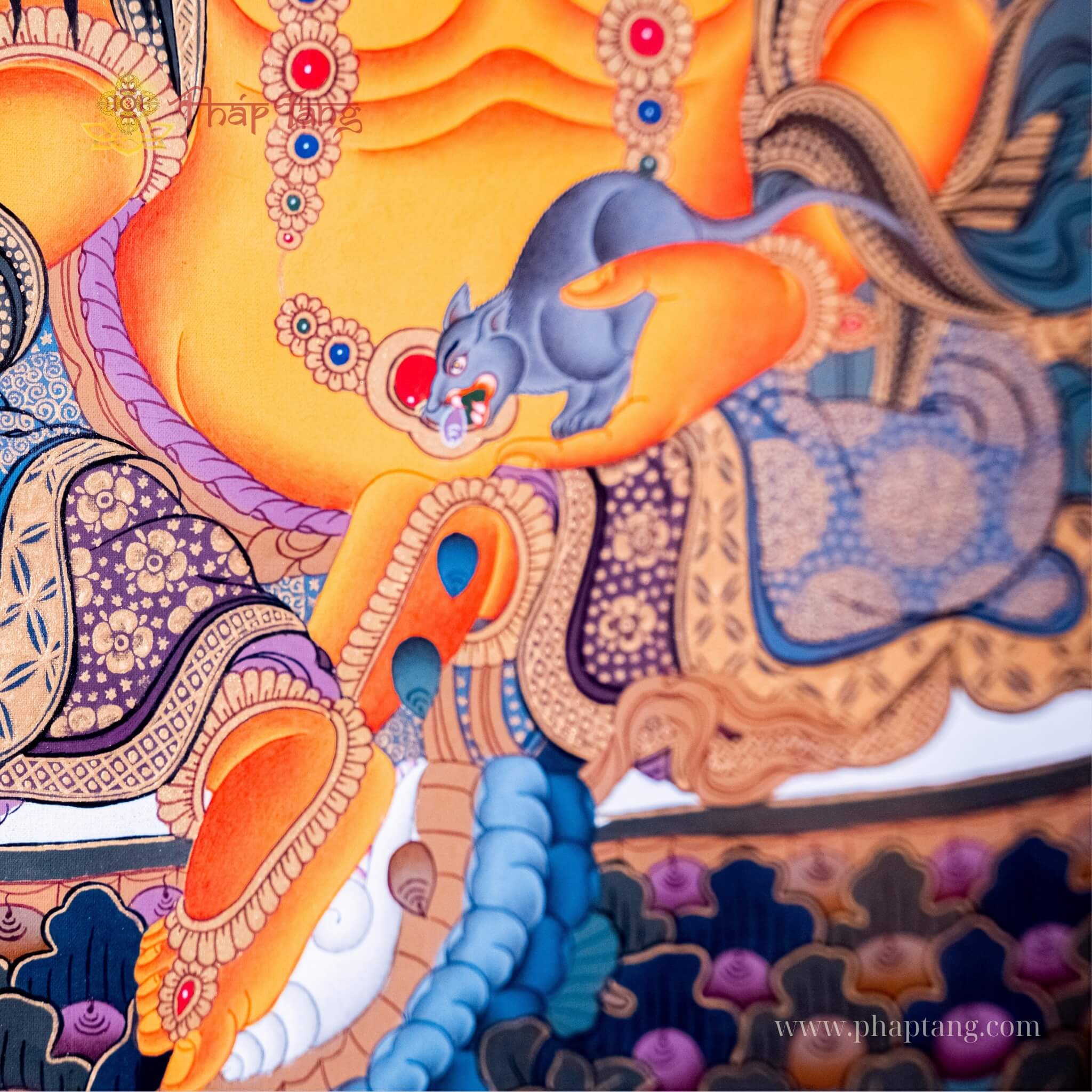 THANGKA BỒ TÁT HOÀNG THẦN TÀI NEPAL VẼ TAY KT 65X50CM