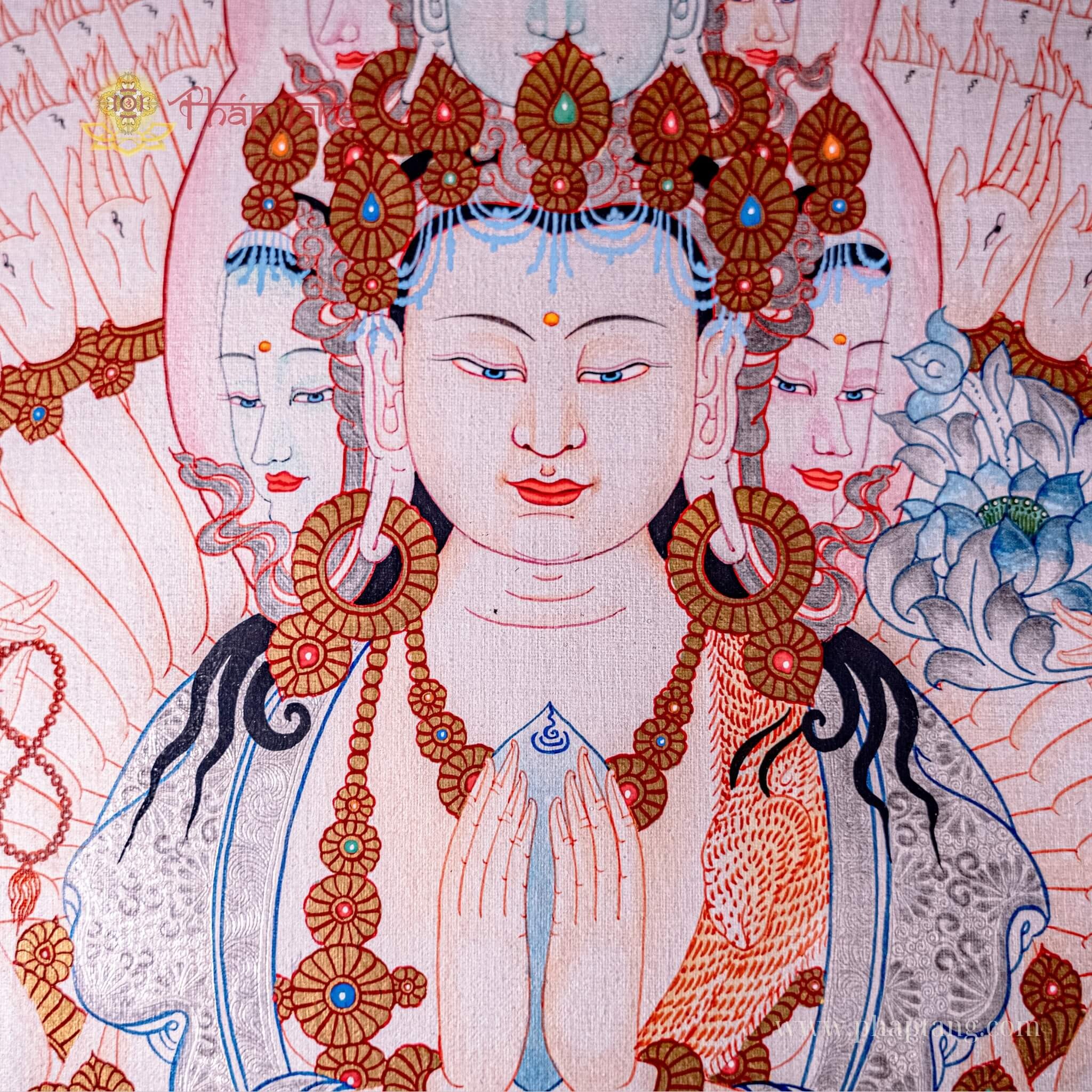 THANGKA THẬP NHẤT DIỆN QUAN ÂM DÁT BẠC KT 94X124CM