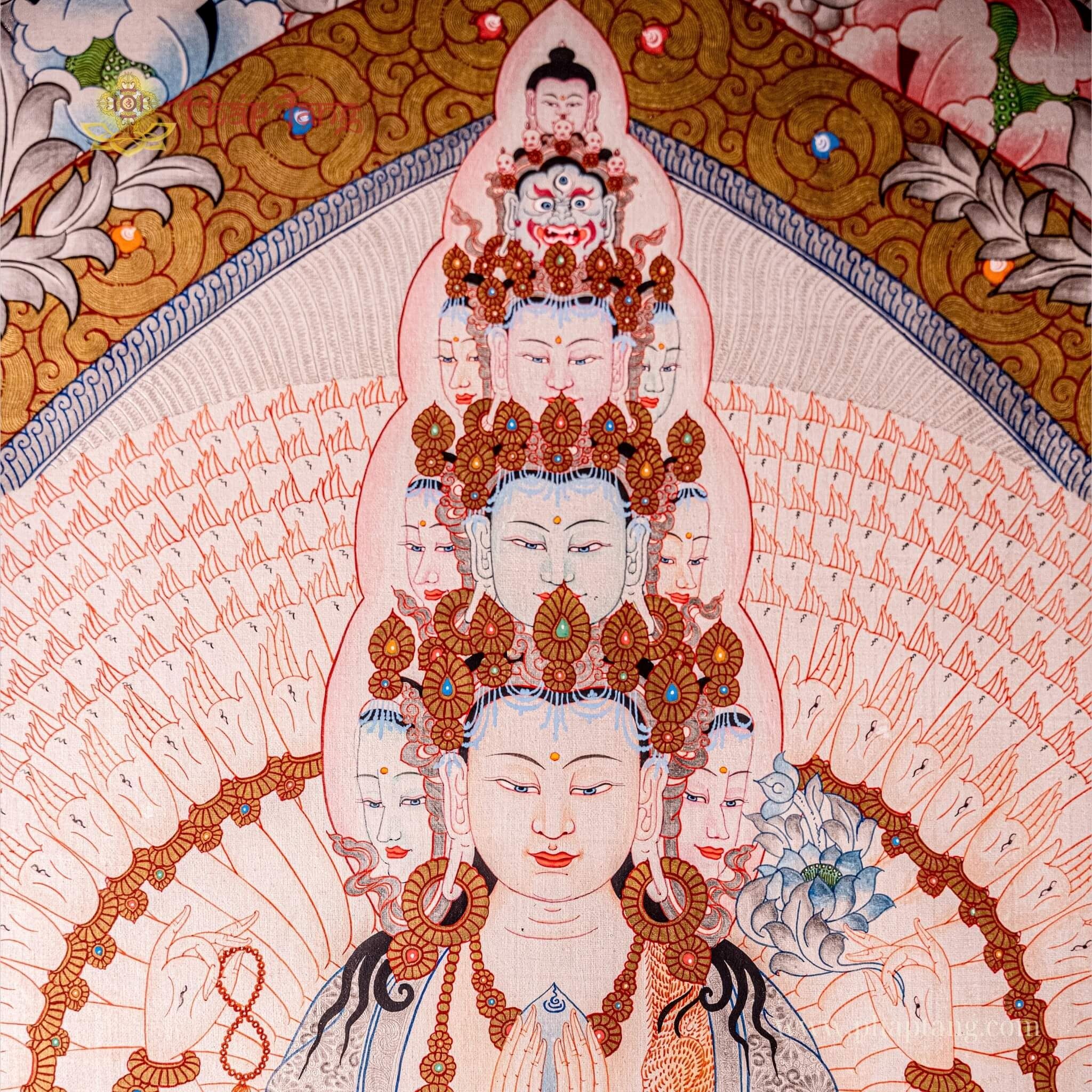 THANGKA THẬP NHẤT DIỆN QUAN ÂM DÁT BẠC KT 94X124CM