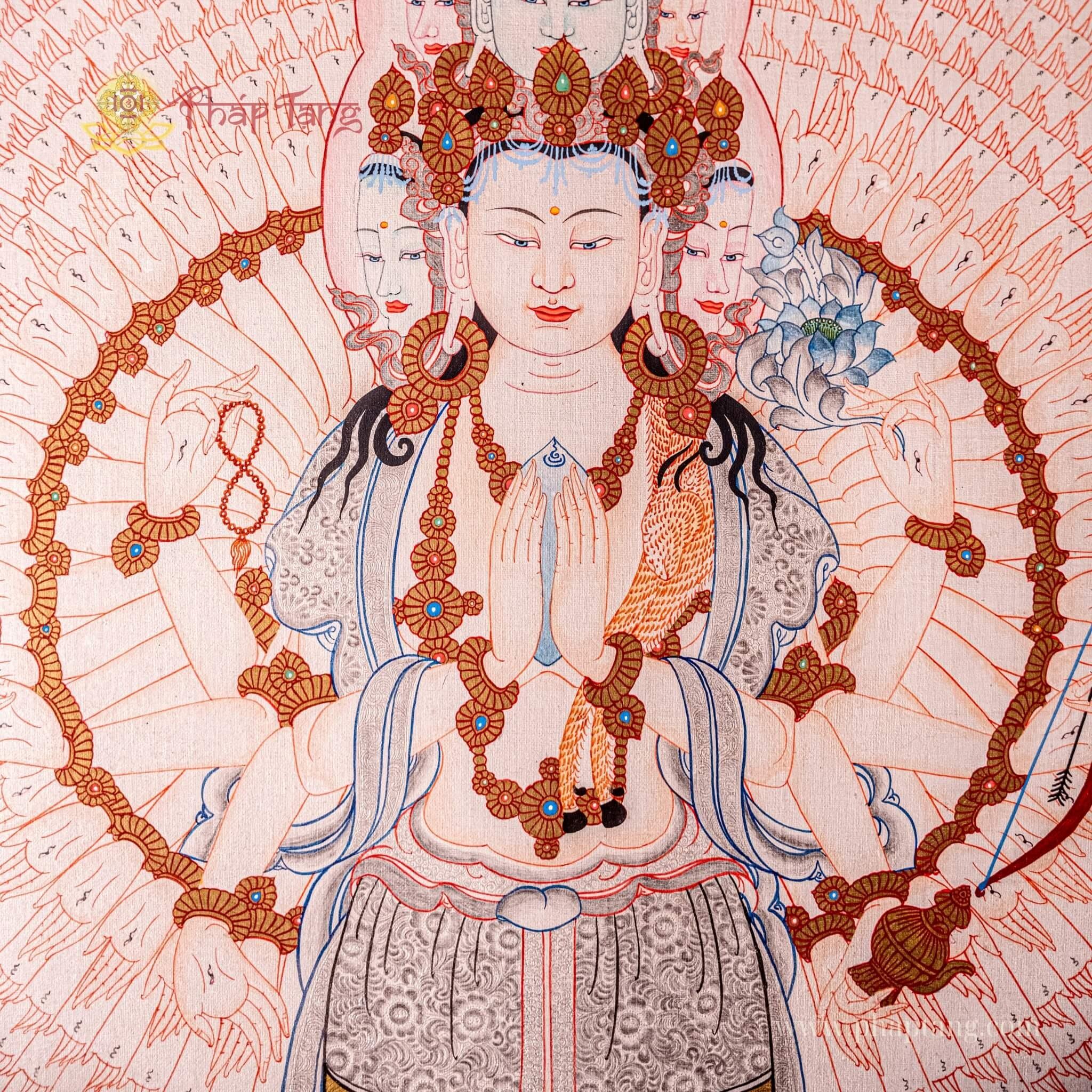 THANGKA THẬP NHẤT DIỆN QUAN ÂM DÁT BẠC KT 94X124CM