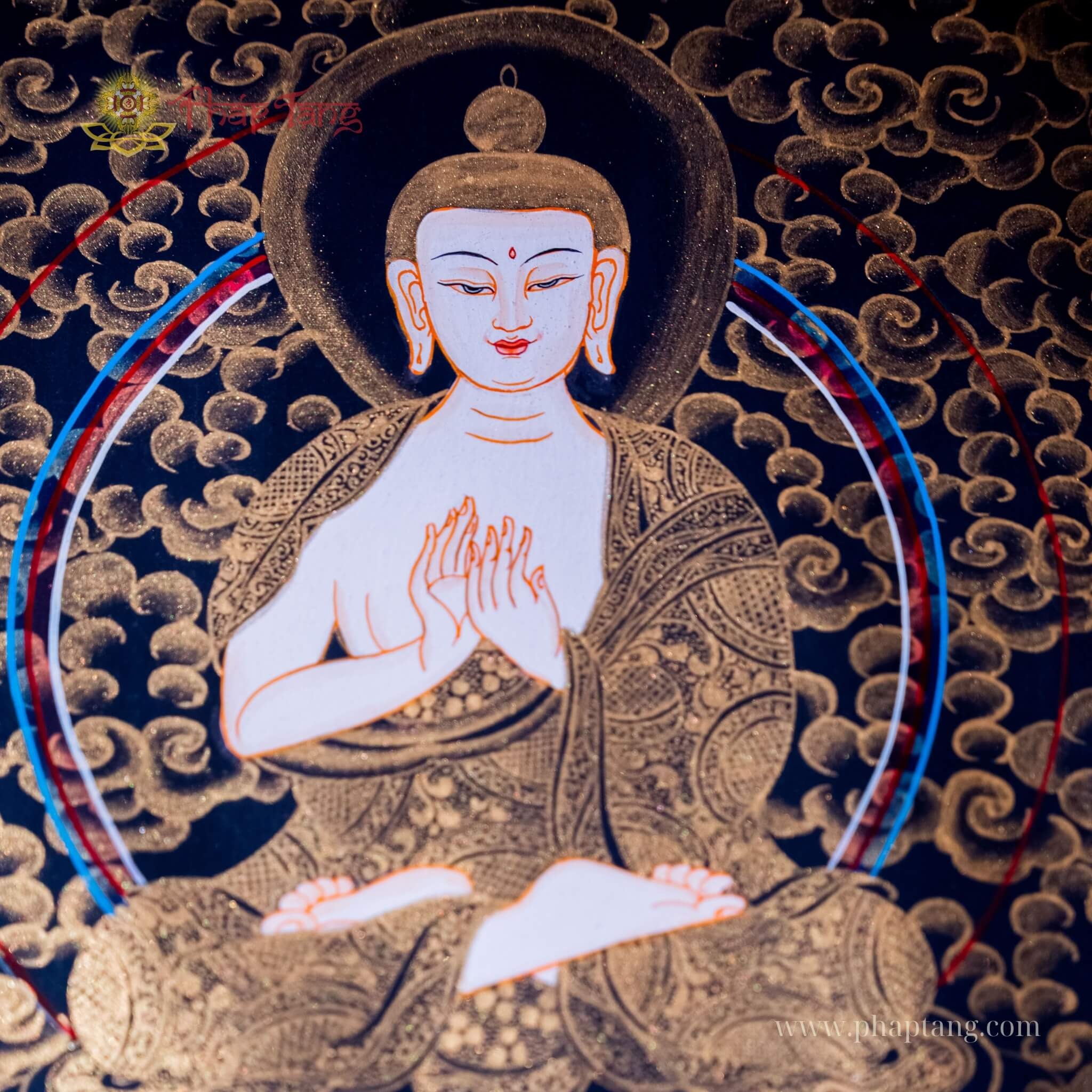 THANGKA BỒ TÁT QUAN ÂM TỨ THỦ NỀN ĐEN VẼ TAY THỦ CÔNG NEPAL KT 127X157CM