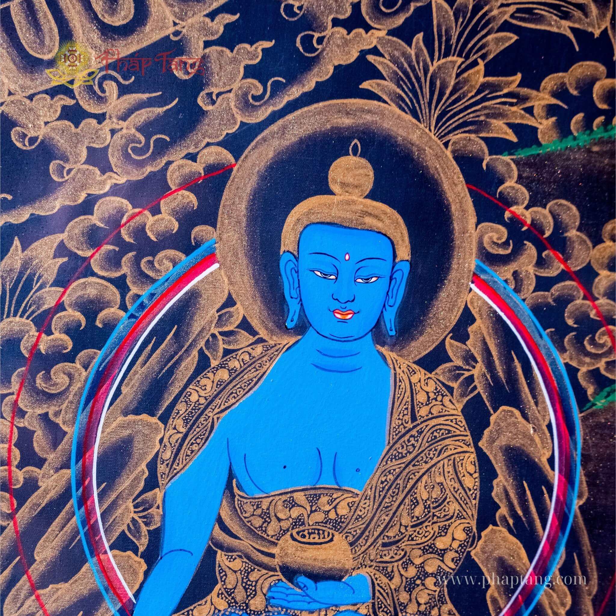 THANGKA BỒ TÁT QUAN ÂM TỨ THỦ NỀN ĐEN VẼ TAY THỦ CÔNG NEPAL KT 127X157CM