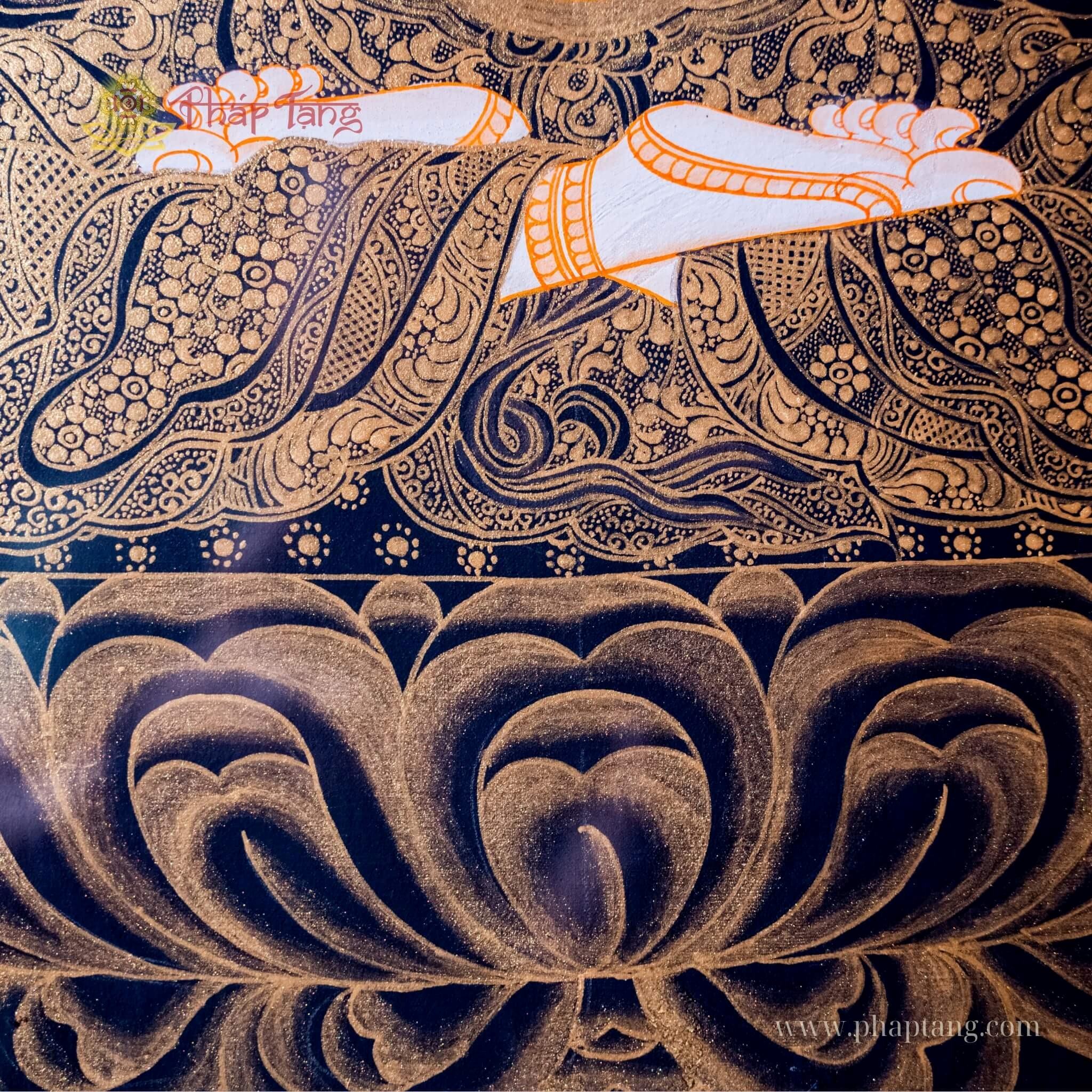 THANGKA BỒ TÁT QUAN ÂM TỨ THỦ NỀN ĐEN VẼ TAY THỦ CÔNG NEPAL KT 127X157CM