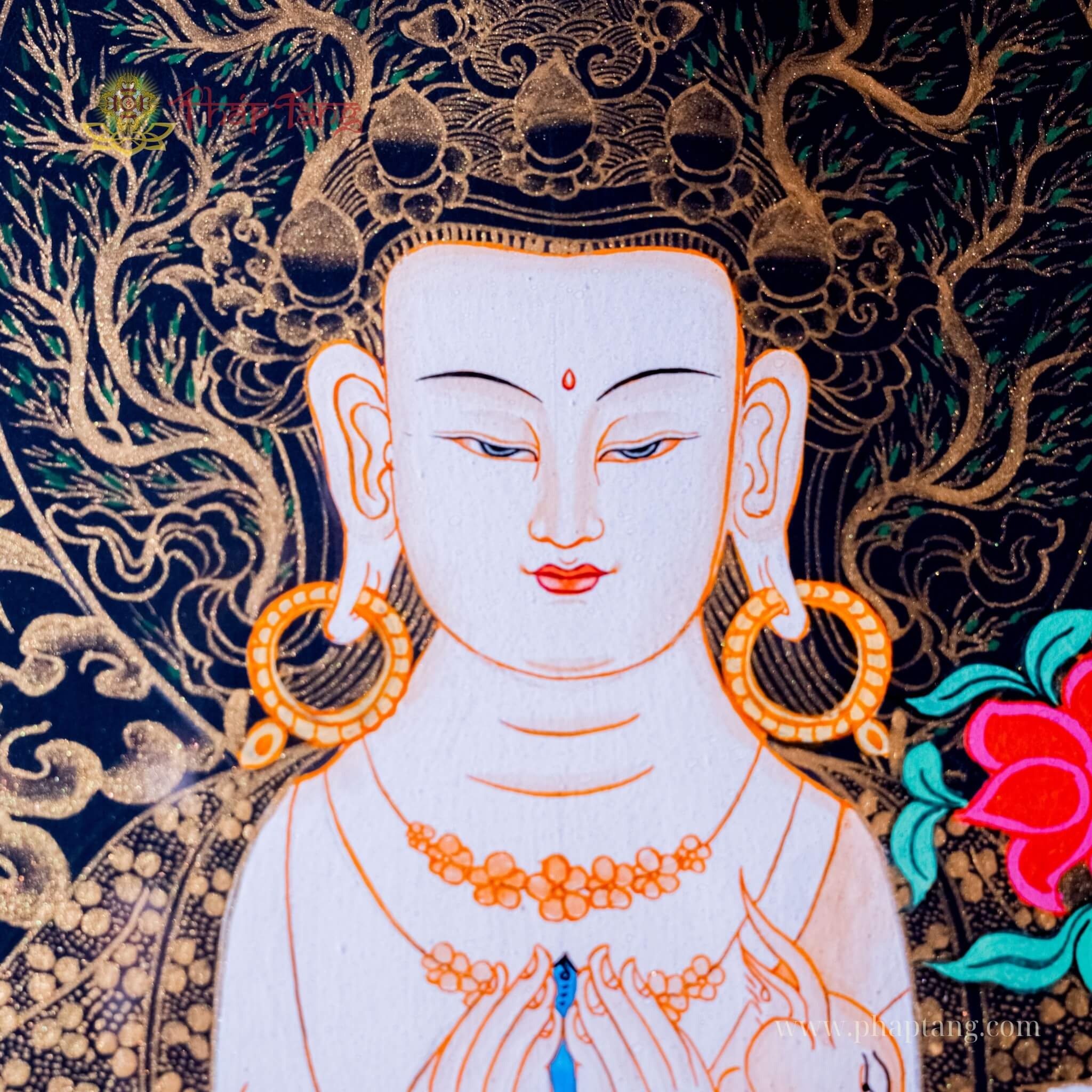 THANGKA BỒ TÁT QUAN ÂM TỨ THỦ NỀN ĐEN VẼ TAY THỦ CÔNG NEPAL KT 127X157CM