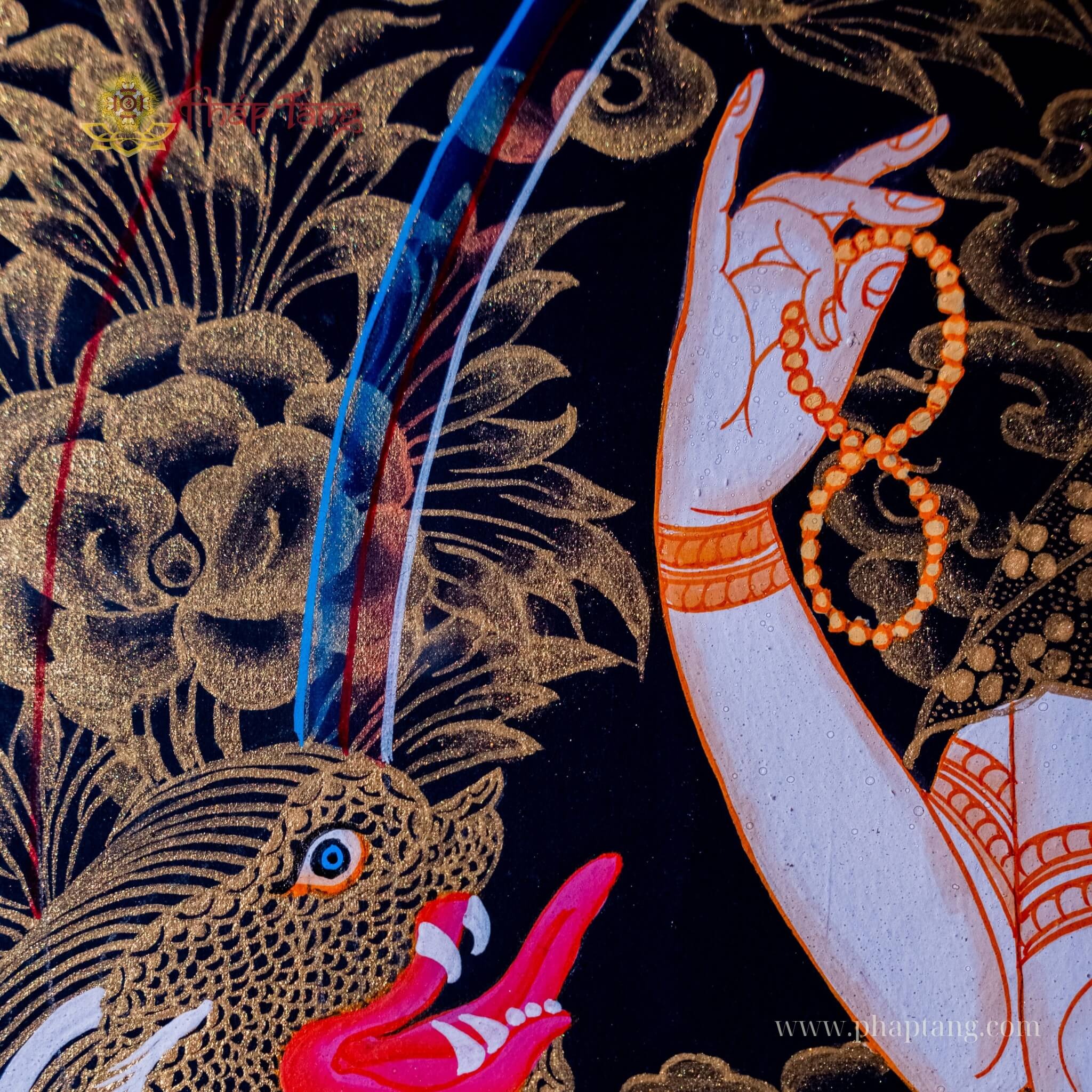 THANGKA BỒ TÁT QUAN ÂM TỨ THỦ NỀN ĐEN VẼ TAY THỦ CÔNG NEPAL KT 127X157CM