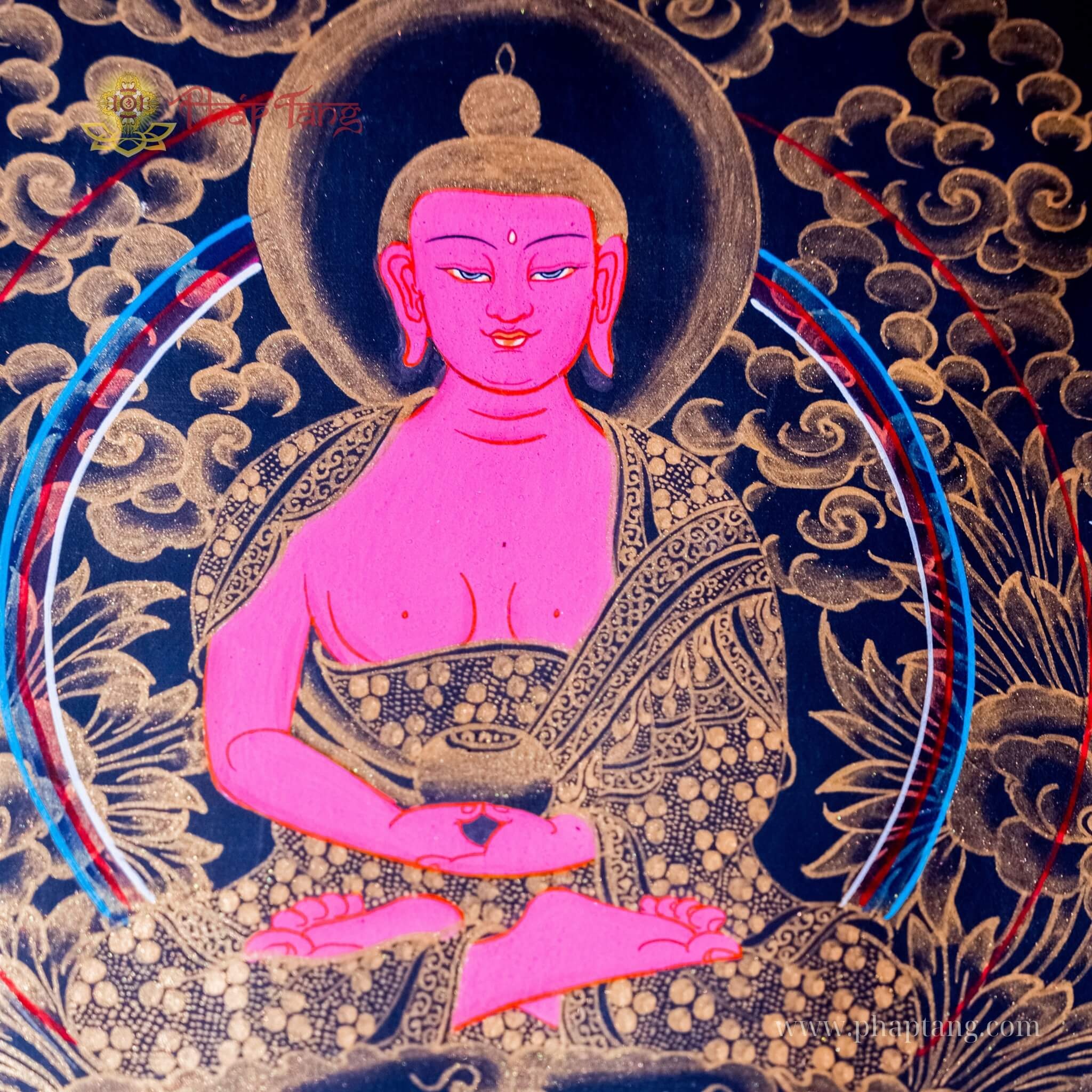 THANGKA BỒ TÁT QUAN ÂM TỨ THỦ NỀN ĐEN VẼ TAY THỦ CÔNG NEPAL KT 127X157CM