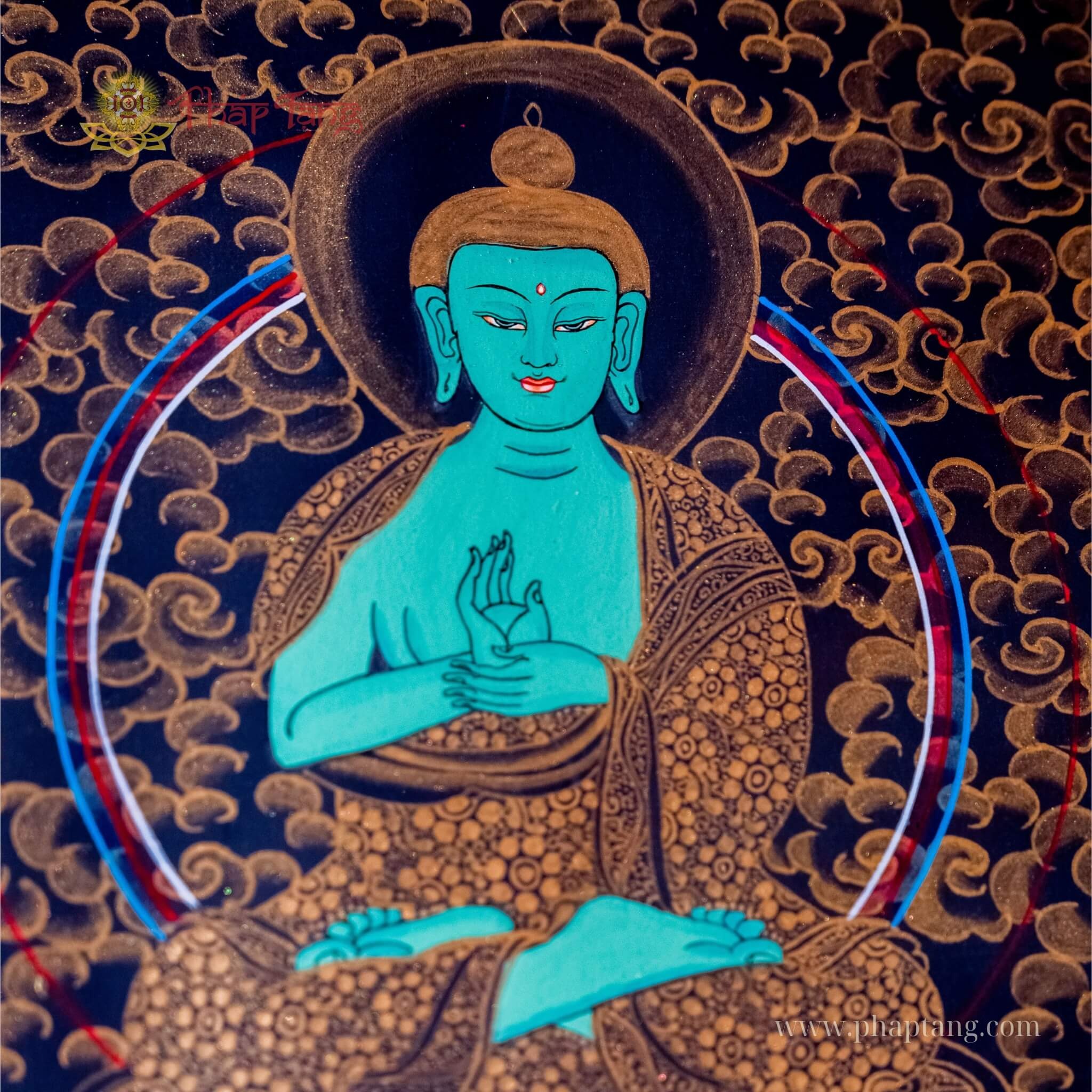 THANGKA BỒ TÁT QUAN ÂM TỨ THỦ NỀN ĐEN VẼ TAY THỦ CÔNG NEPAL KT 127X157CM