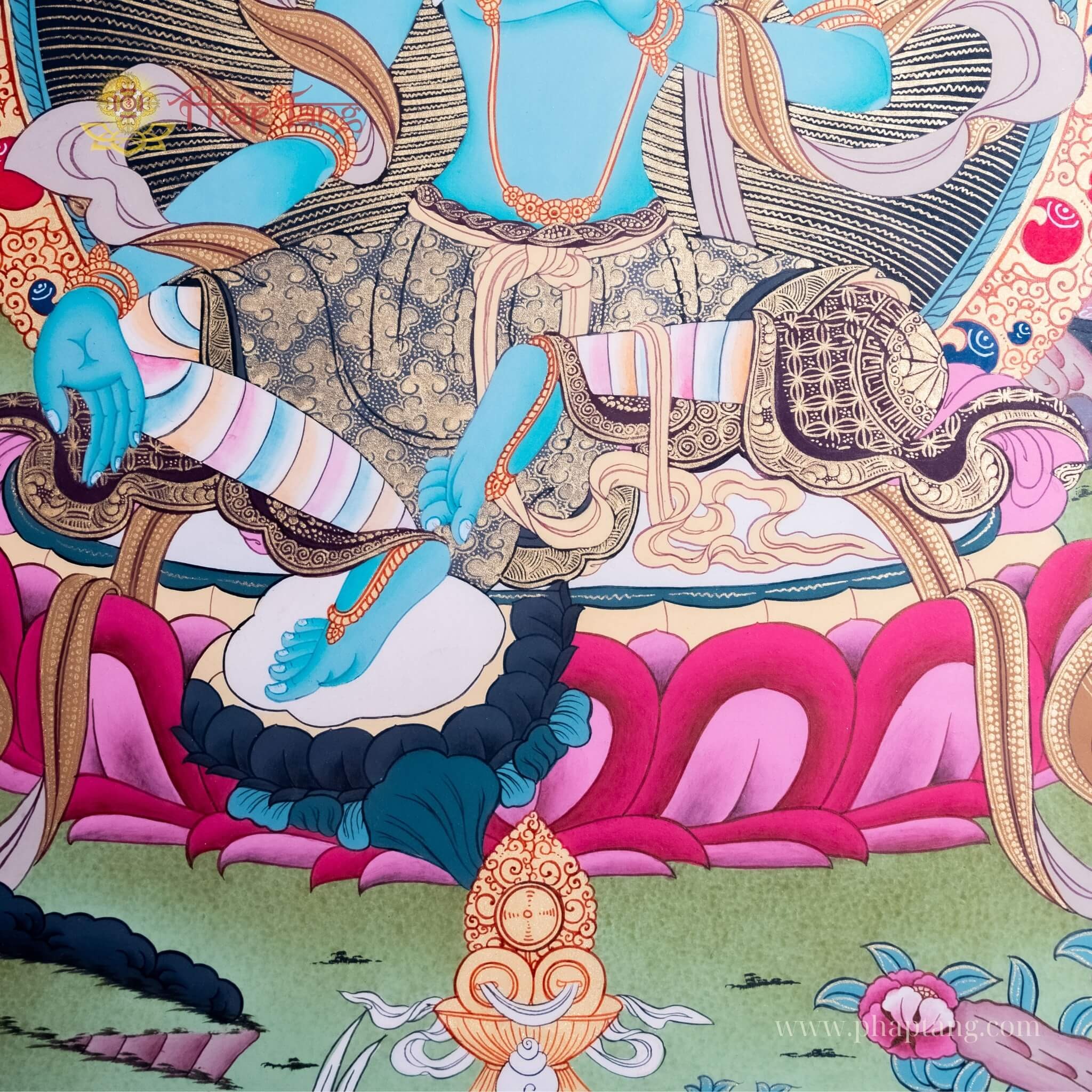 THANGKA BỒ TÁT TARA XANH VẼ TAY NEPAL KT 66X53CM