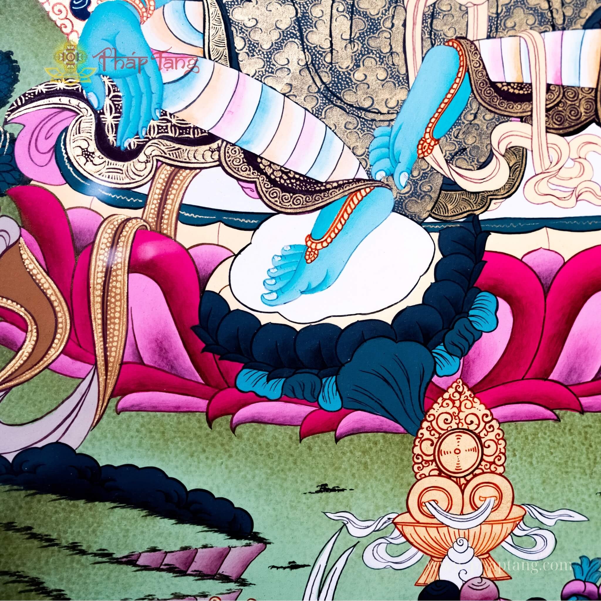 THANGKA BỒ TÁT TARA XANH VẼ TAY NEPAL KT 66X53CM