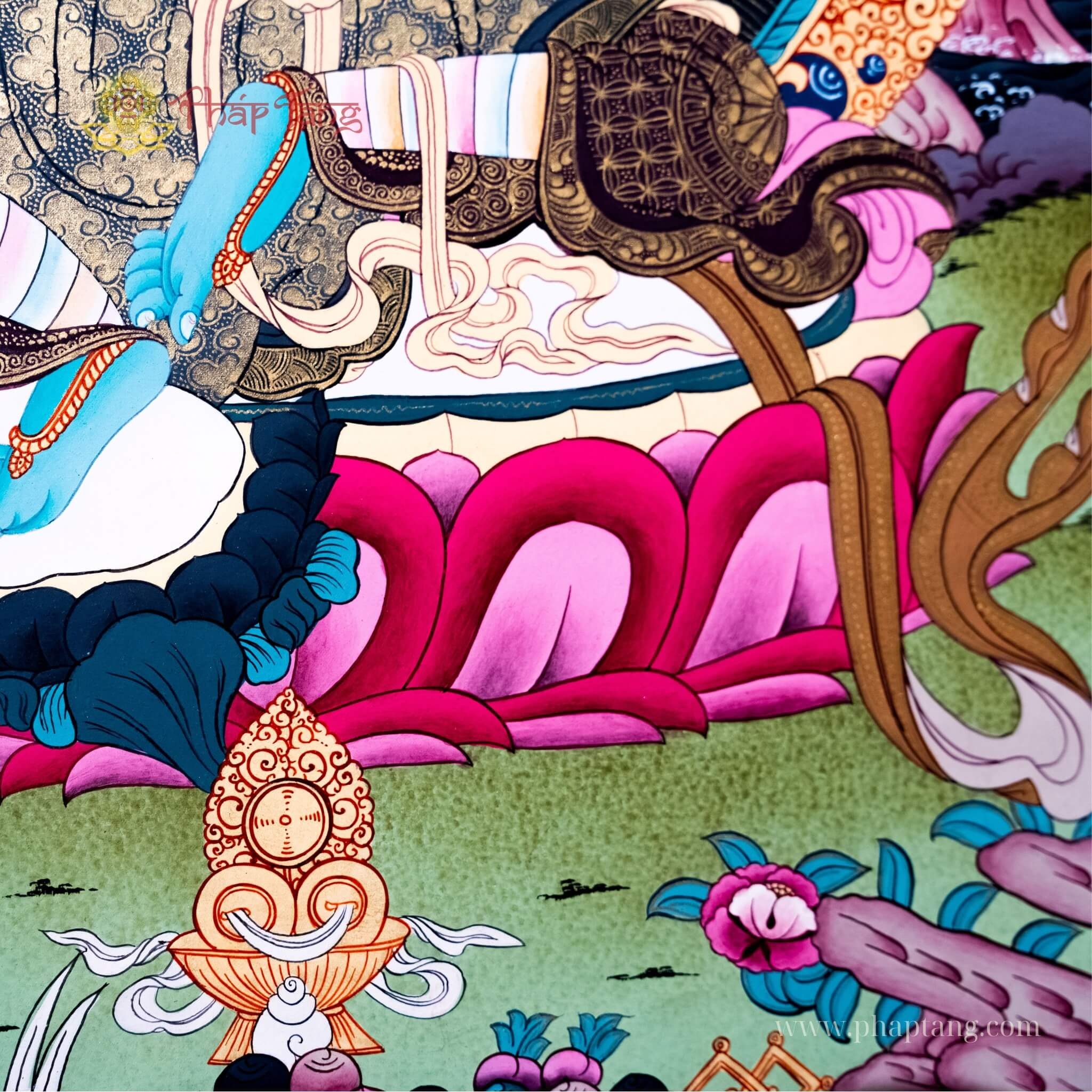 THANGKA BỒ TÁT TARA XANH VẼ TAY NEPAL KT 66X53CM