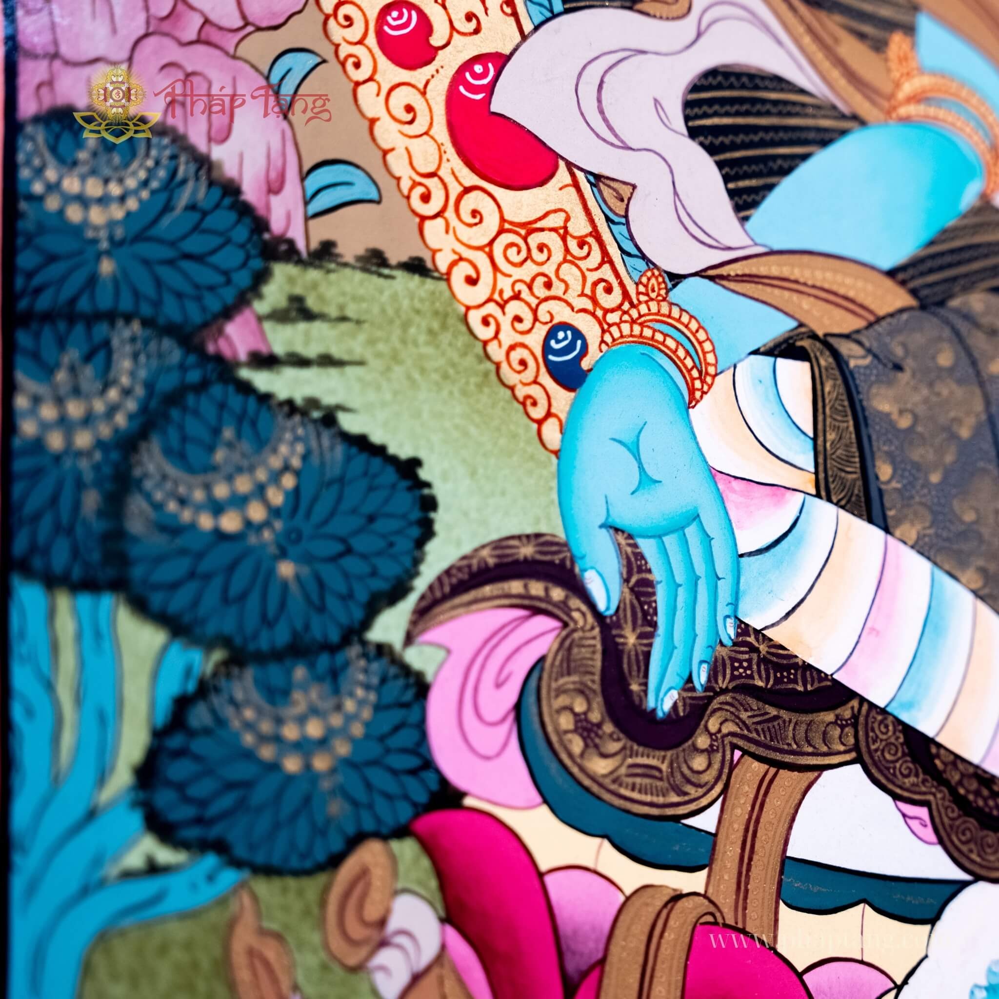 THANGKA BỒ TÁT TARA XANH VẼ TAY NEPAL KT 66X53CM