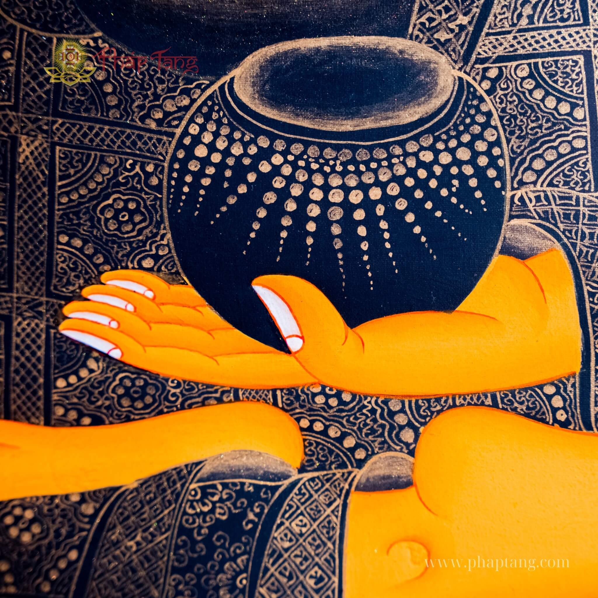 THANGKA ĐỨC BỔN SƯ  THÍCH CA VẼ VÀNG NỀN ĐEN KT 117X155cm