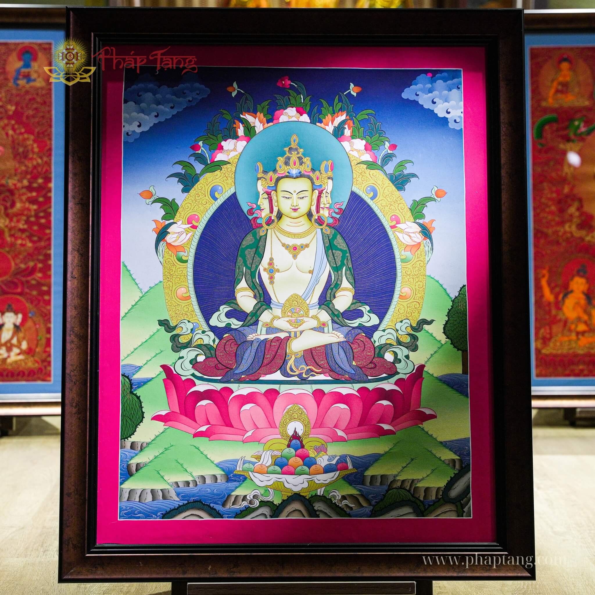 THANGKA ĐỨC PHẬT ĐẠI NHẬT NHƯ LẠI THỦ CÔNG VẼ TAY KT 78X63CM