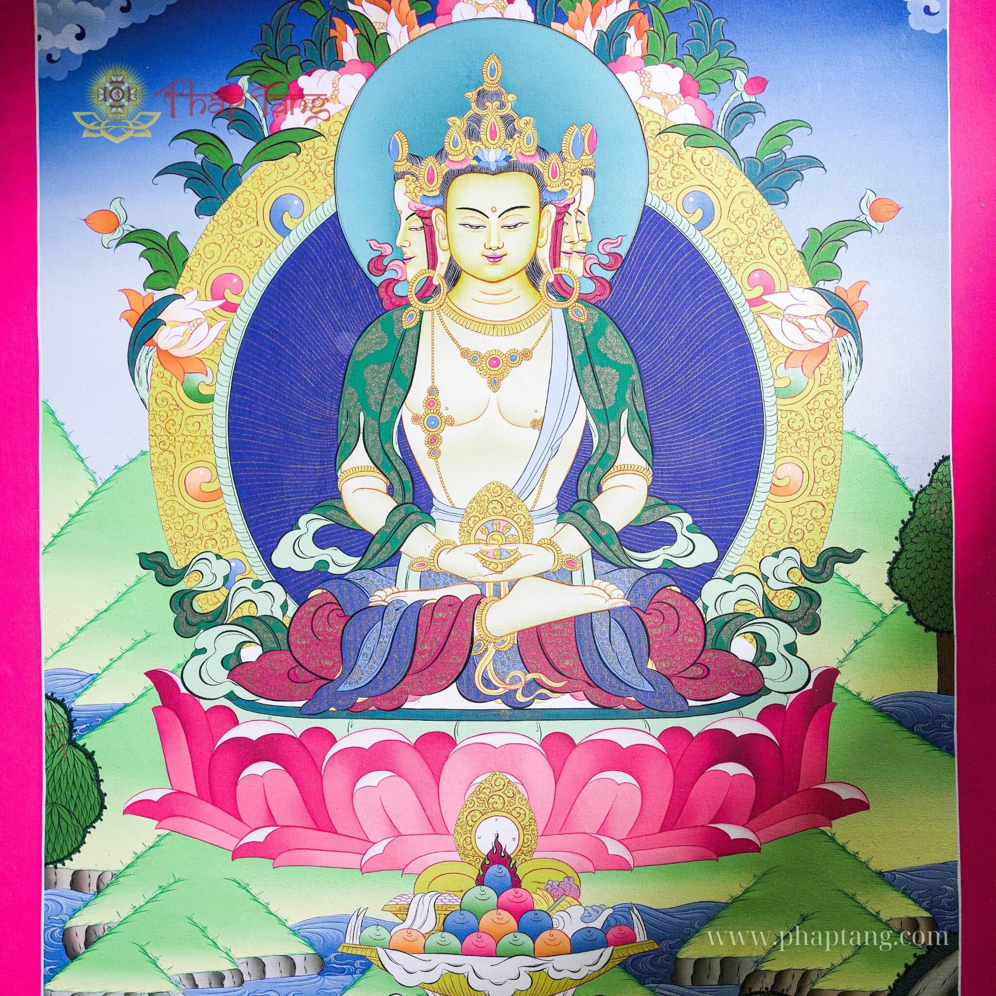 THANGKA ĐỨC PHẬT ĐẠI NHẬT NHƯ LẠI THỦ CÔNG VẼ TAY KT 78X63CM