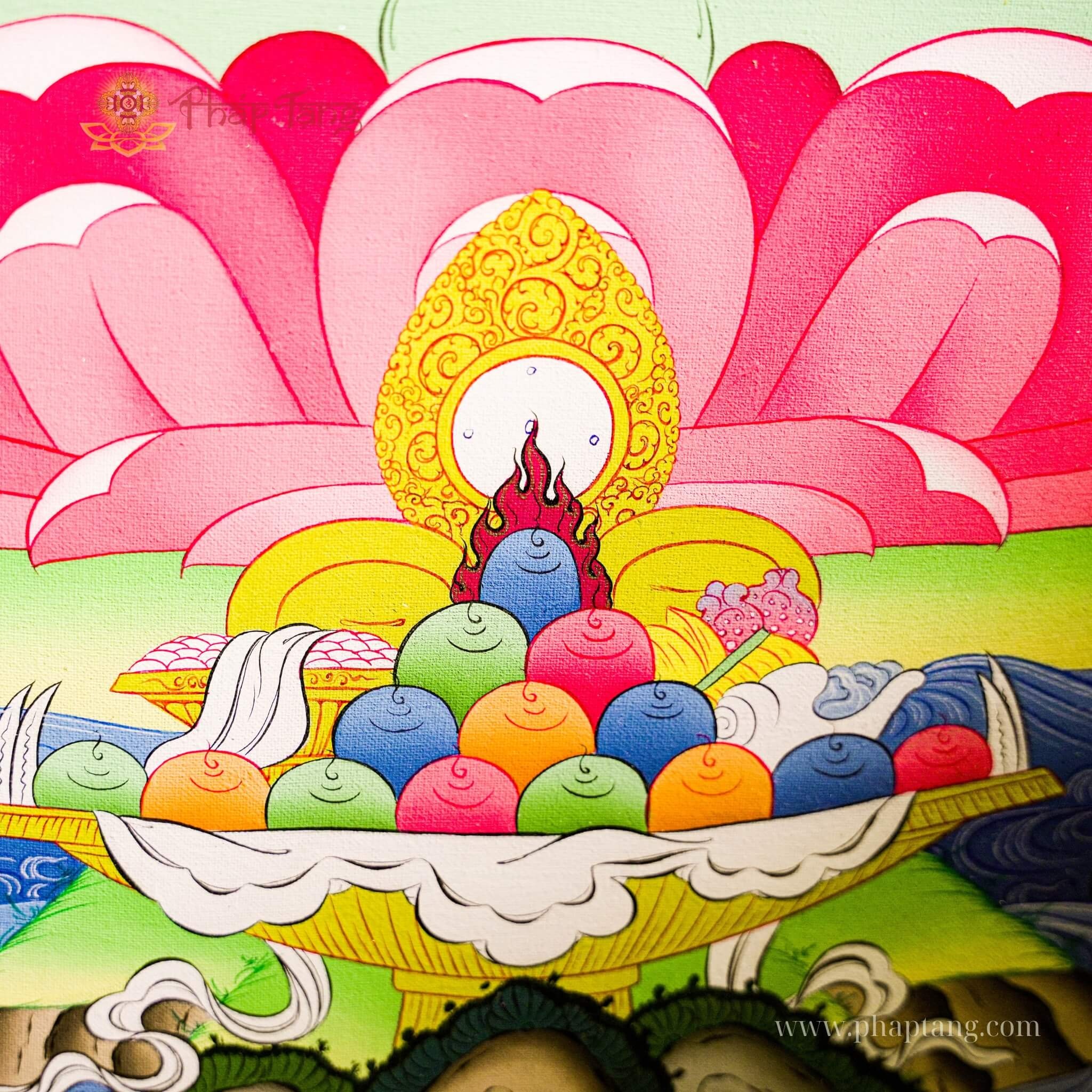 THANGKA ĐỨC PHẬT ĐẠI NHẬT NHƯ LẠI THỦ CÔNG VẼ TAY KT 78X63CM