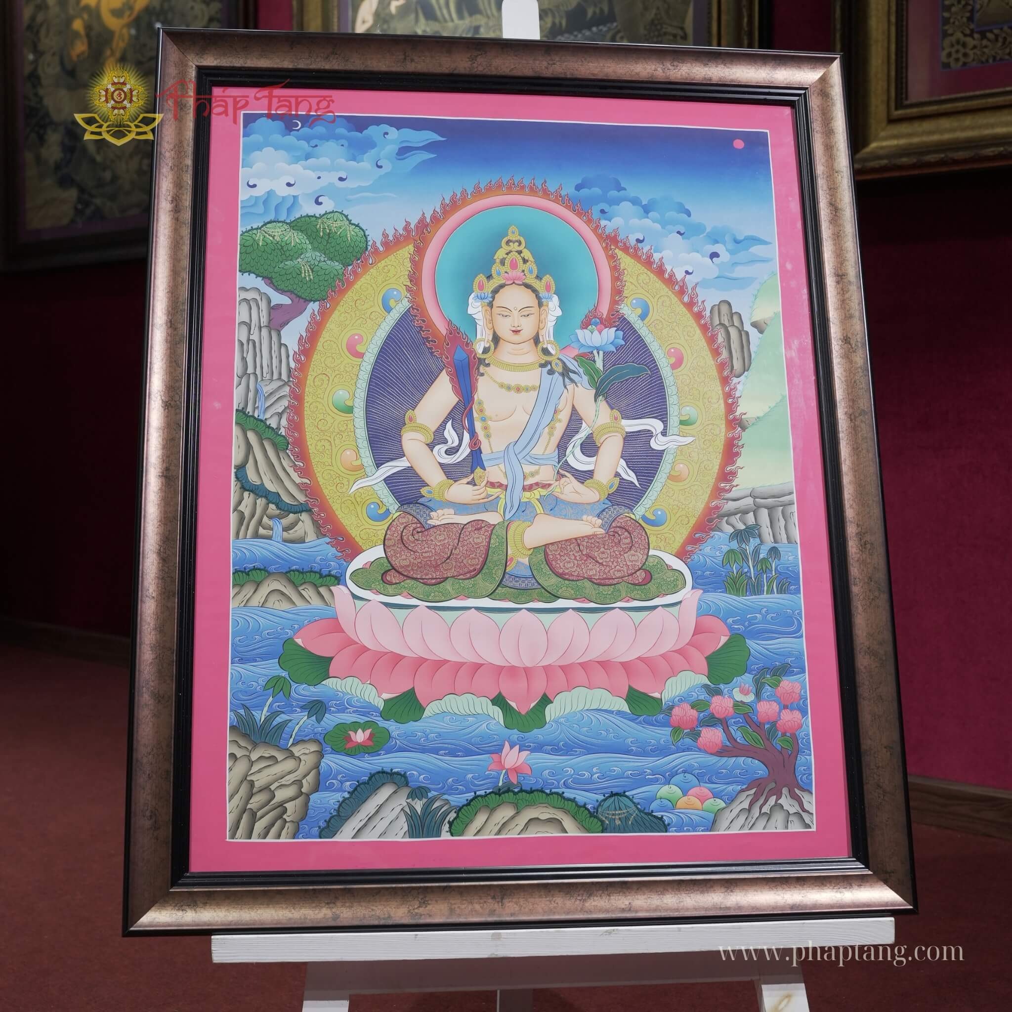 THANGKA BỒ TÁT HƯ KHÔNG TẠNG VẼ TAY THỦ CÔNG NEPAL KT 63X77CM