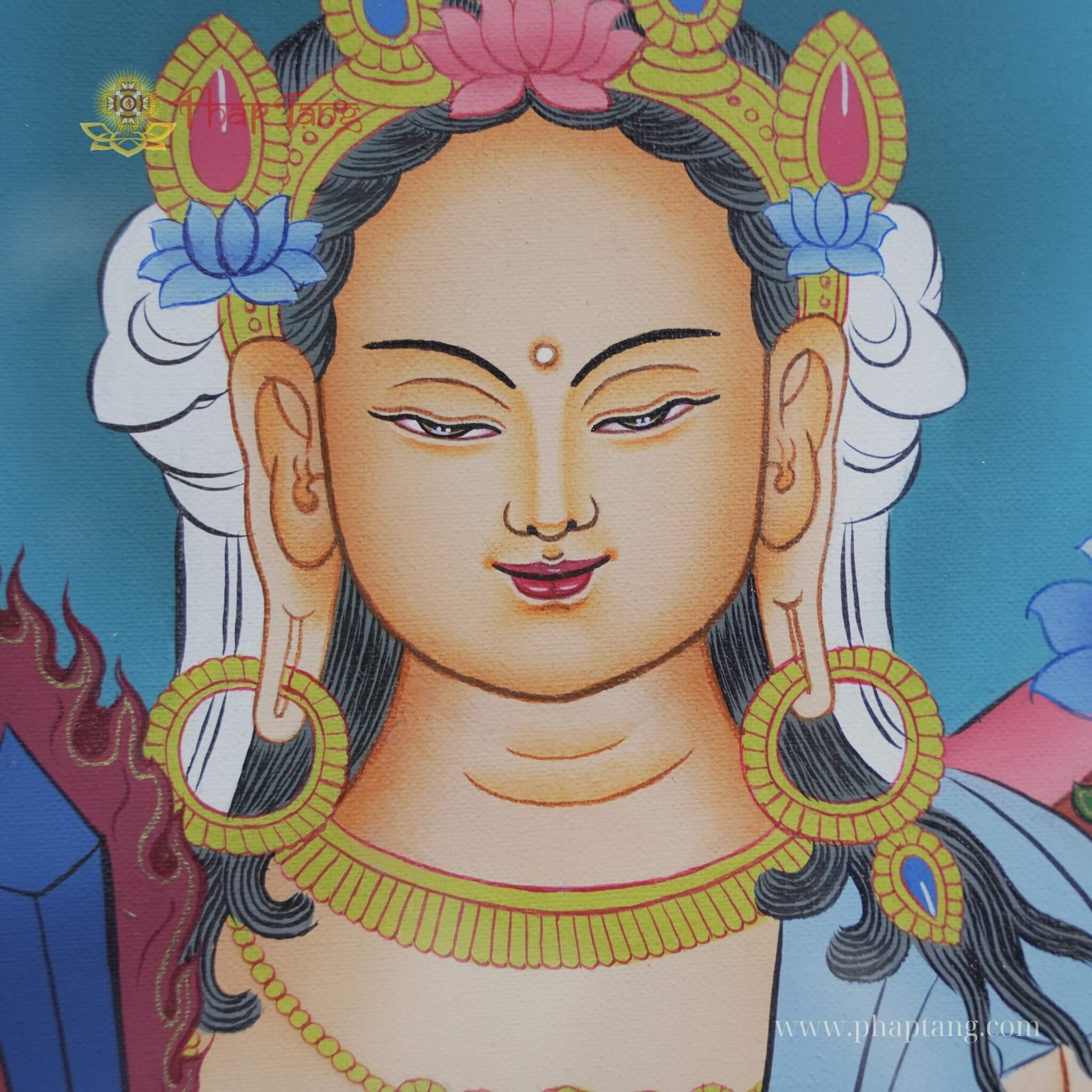 THANGKA BỒ TÁT HƯ KHÔNG TẠNG VẼ TAY THỦ CÔNG NEPAL KT 63X77CM