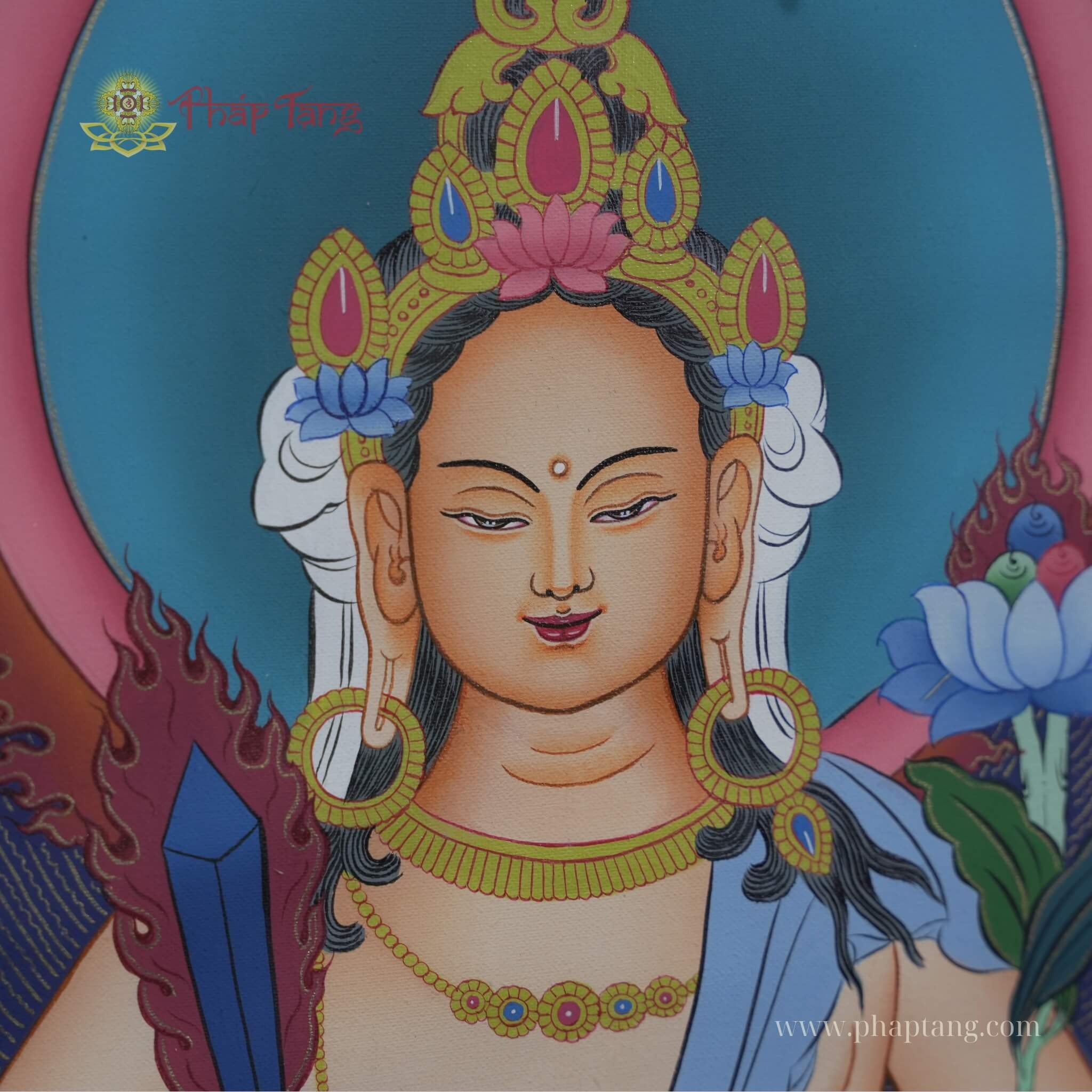THANGKA BỒ TÁT HƯ KHÔNG TẠNG VẼ TAY THỦ CÔNG NEPAL KT 63X77CM