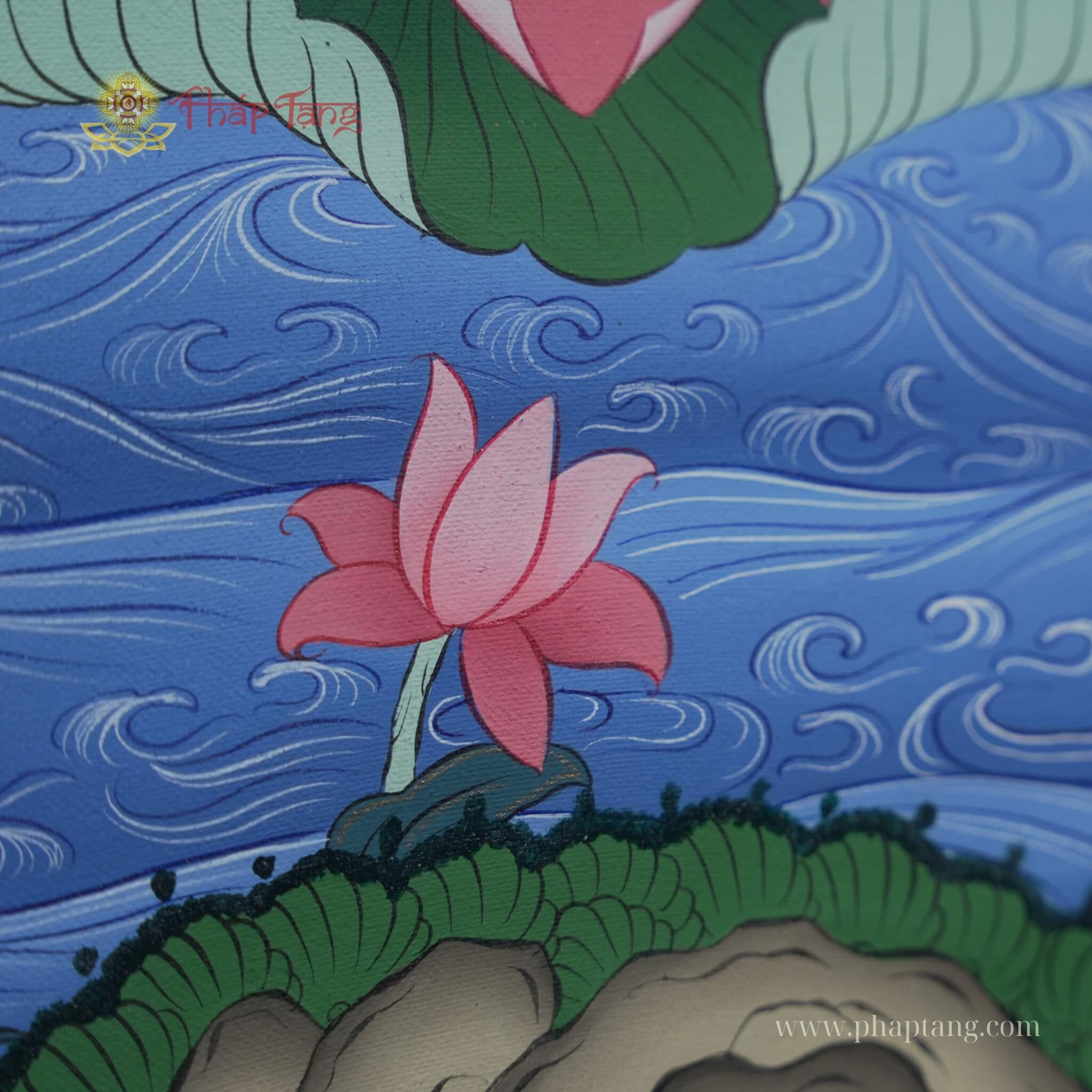 THANGKA BỒ TÁT HƯ KHÔNG TẠNG VẼ TAY THỦ CÔNG NEPAL KT 63X77CM