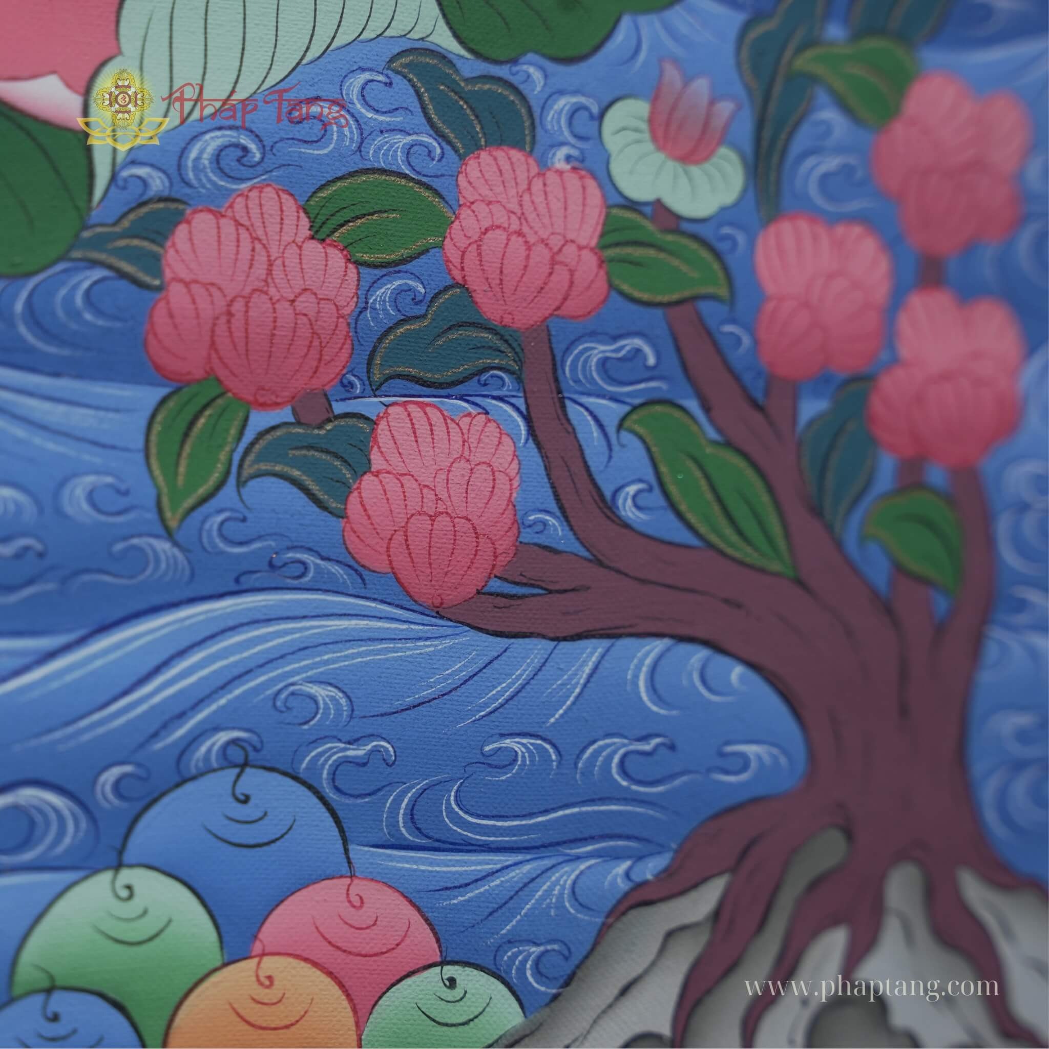 THANGKA BỒ TÁT HƯ KHÔNG TẠNG VẼ TAY THỦ CÔNG NEPAL KT 63X77CM