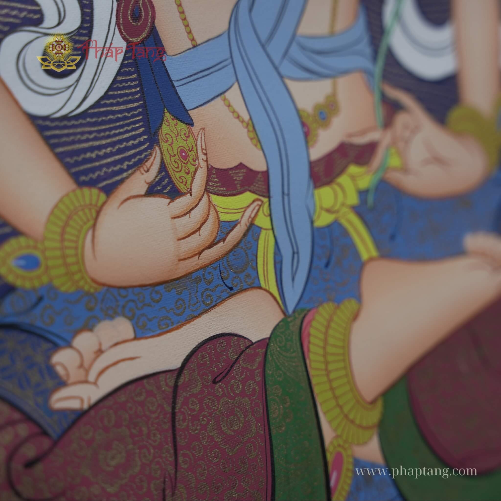 THANGKA BỒ TÁT HƯ KHÔNG TẠNG VẼ TAY THỦ CÔNG NEPAL KT 63X77CM