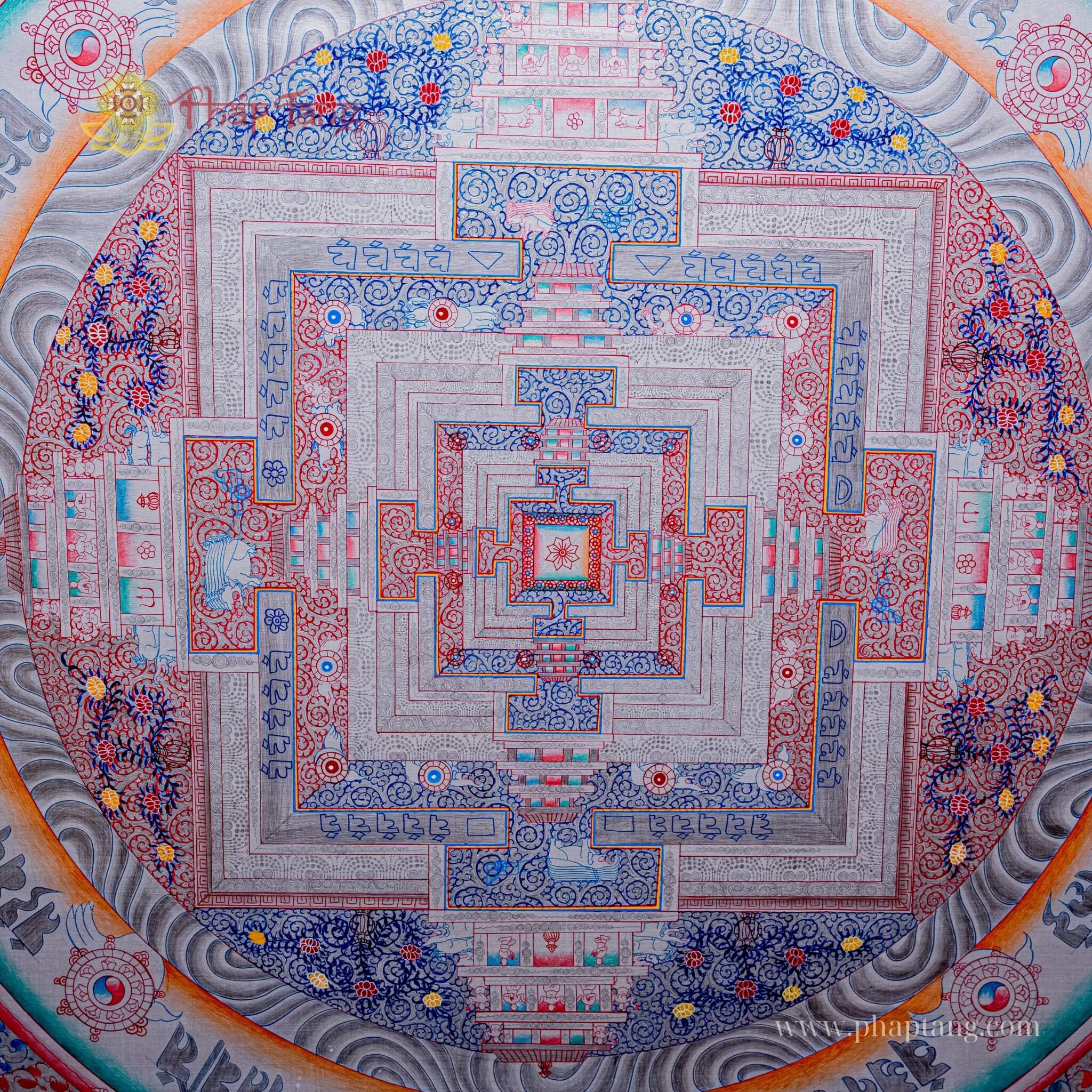 THANGKA MANDALA DÁT BẠC  VẼ TAY THỦ CÔNG NEPAL KT 110X110cm