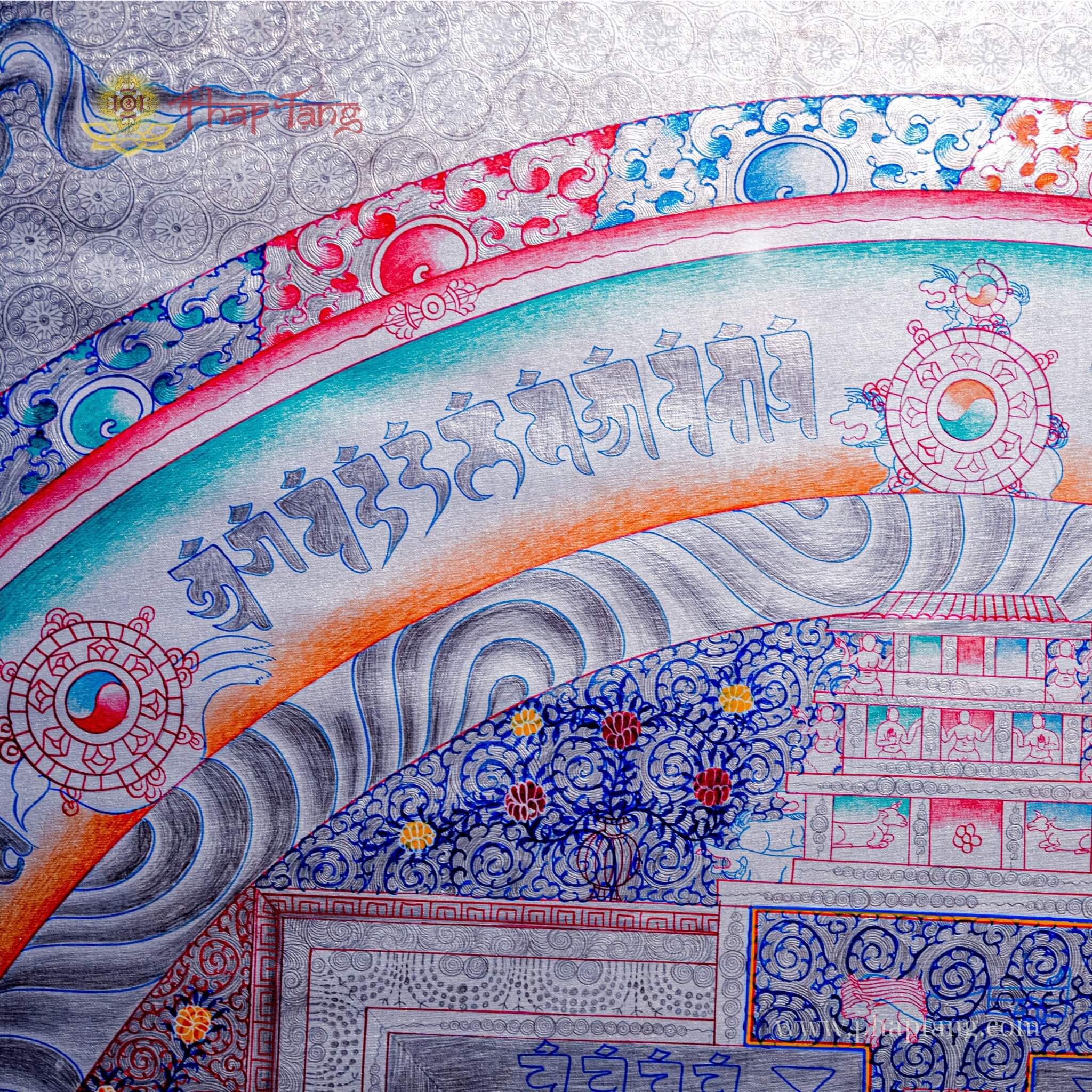 THANGKA MANDALA DÁT BẠC  VẼ TAY THỦ CÔNG NEPAL KT 110X110cm