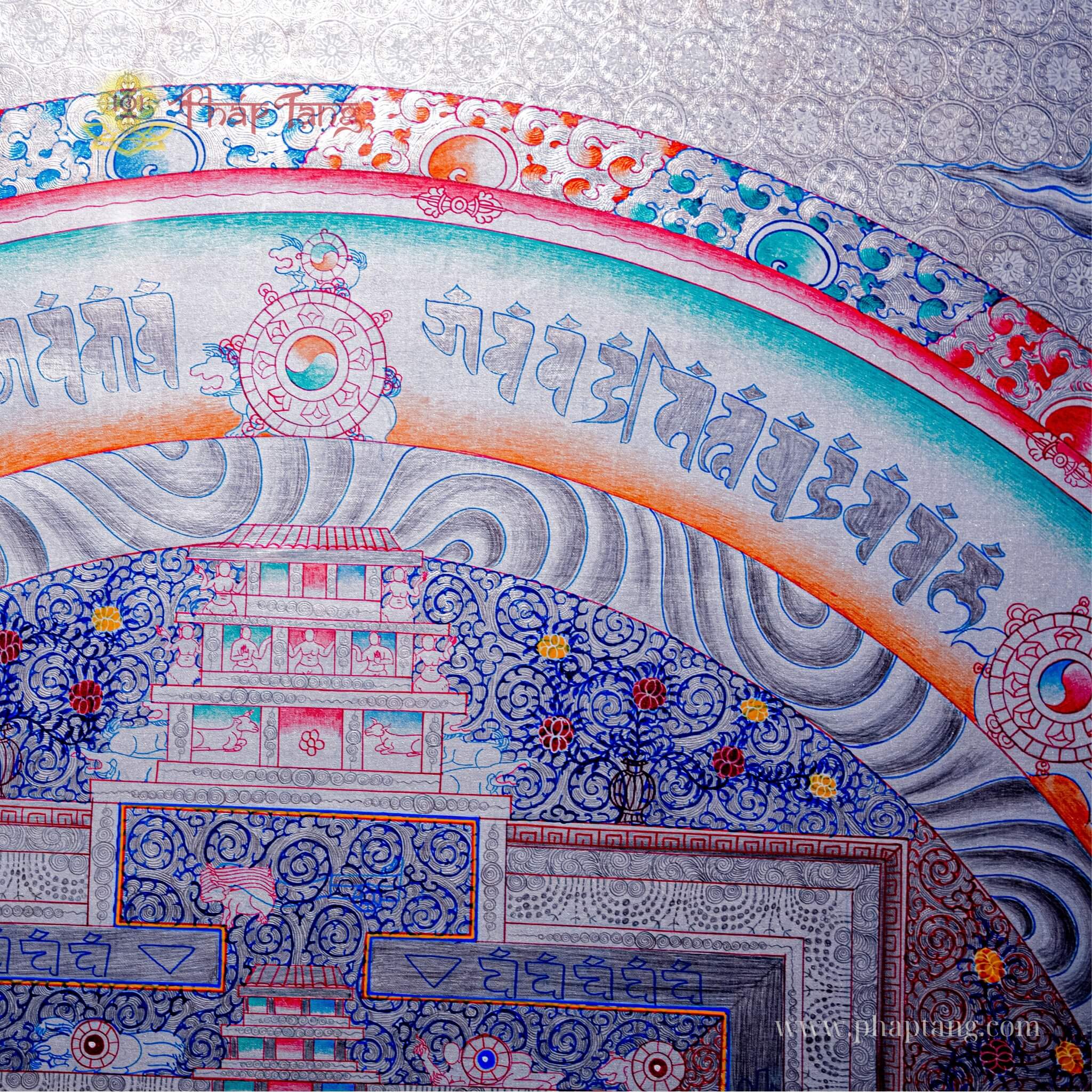 THANGKA MANDALA DÁT BẠC  VẼ TAY THỦ CÔNG NEPAL KT 110X110cm