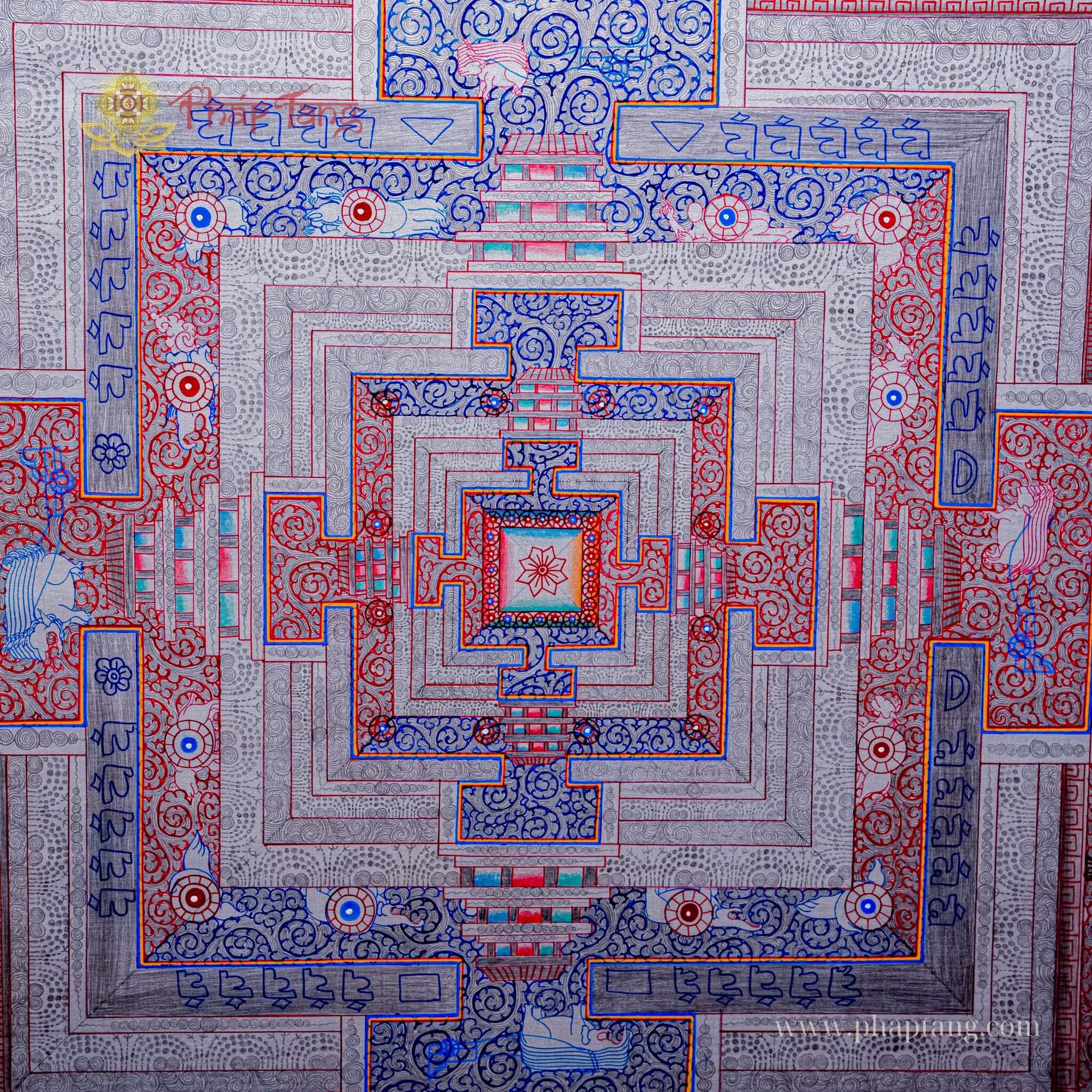 THANGKA MANDALA DÁT BẠC  VẼ TAY THỦ CÔNG NEPAL KT 110X110cm