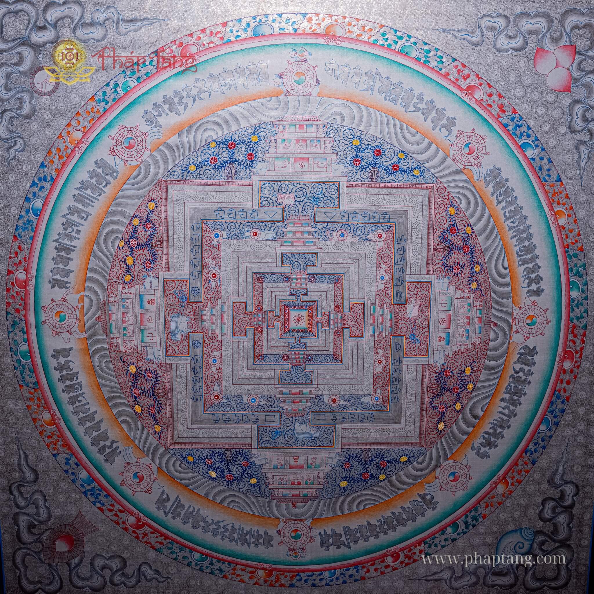 THANGKA MANDALA DÁT BẠC  VẼ TAY THỦ CÔNG NEPAL KT 110X110cm