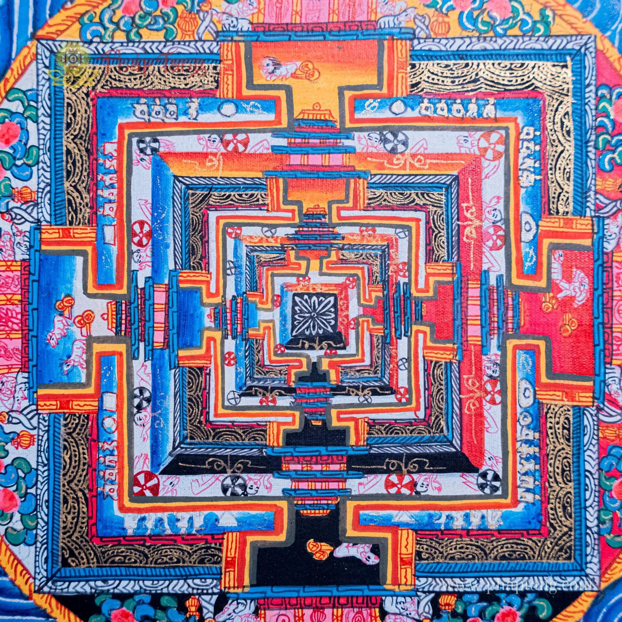THANGKA MANDALA KALACHAKRA VẼ TAY THỦ CÔNG NEPAL KT 63X63cm