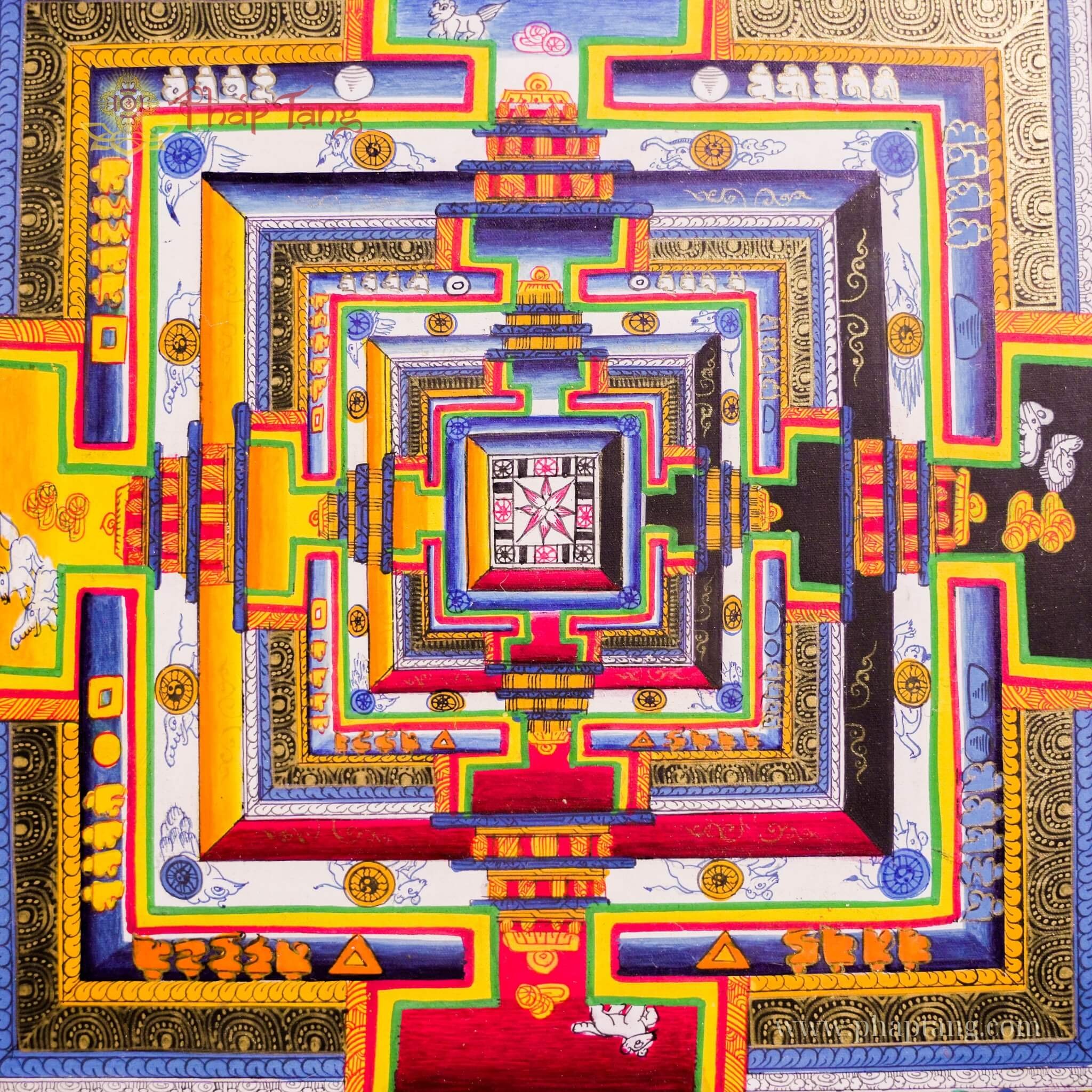 THANGKA MANDALA KALACHAKRA VẼ TAY THỦ CÔNG NEPAL 85*85cm