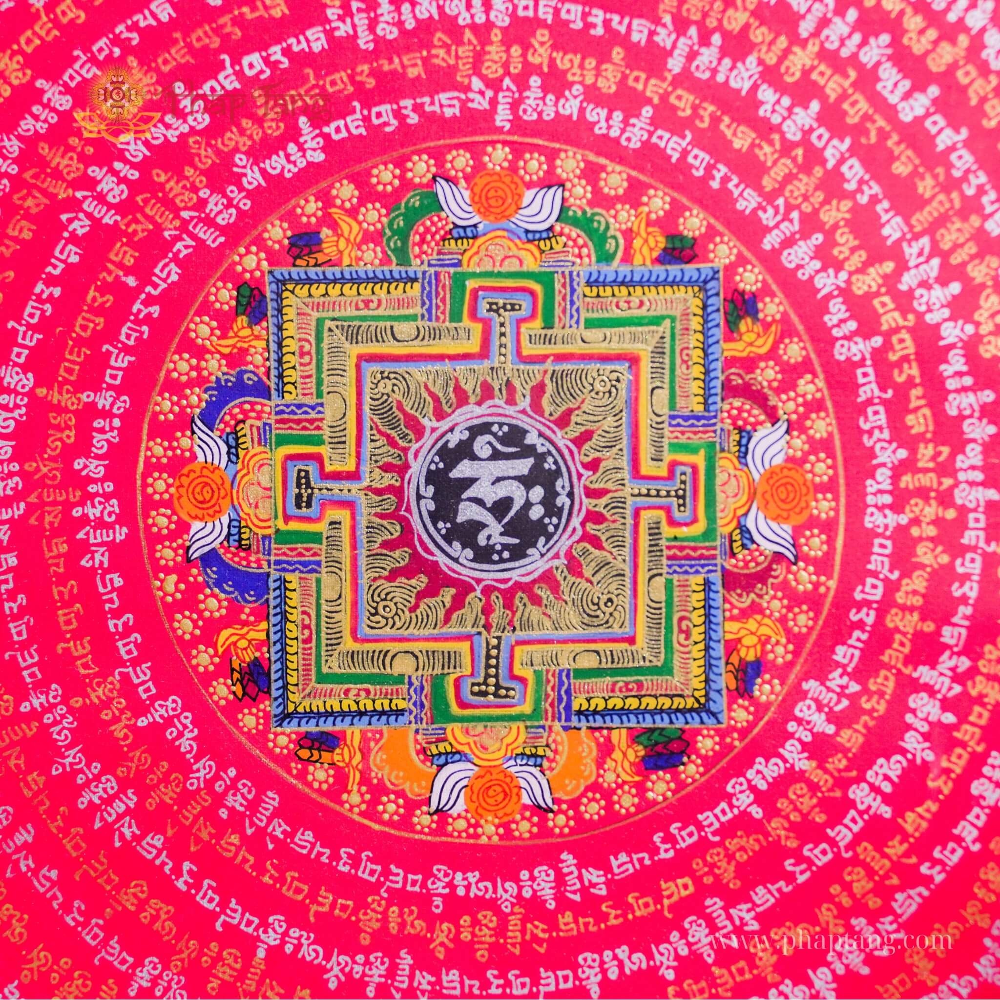 THANGKA MANDALA KALACHAKRA VẼ TAY THỦ CÔNG NEPAL KT 70X70cm