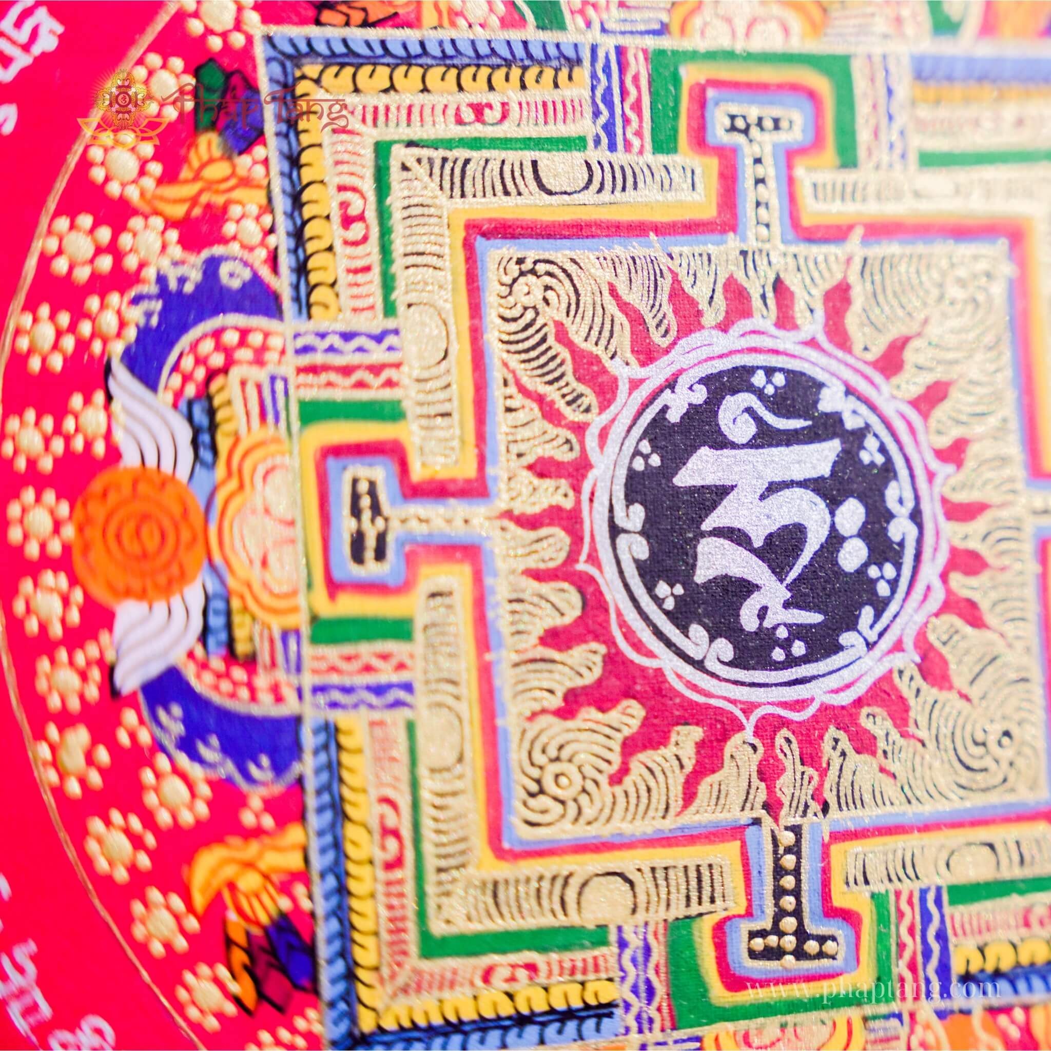 THANGKA MANDALA KALACHAKRA VẼ TAY THỦ CÔNG NEPAL KT 70X70cm