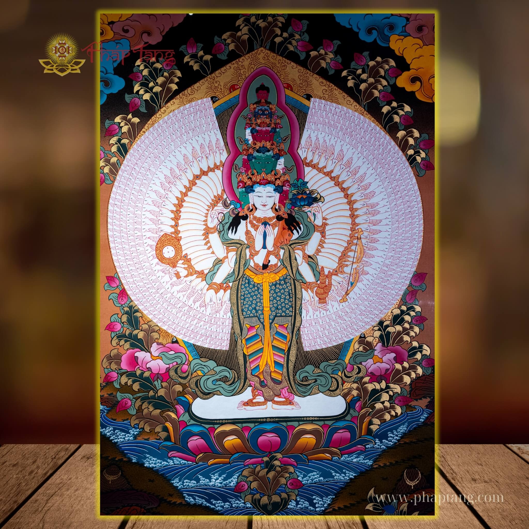 THANGKA BỒ TÁT QUAN ÂM THẬP NHẤT DIỆN KT 110X145cm