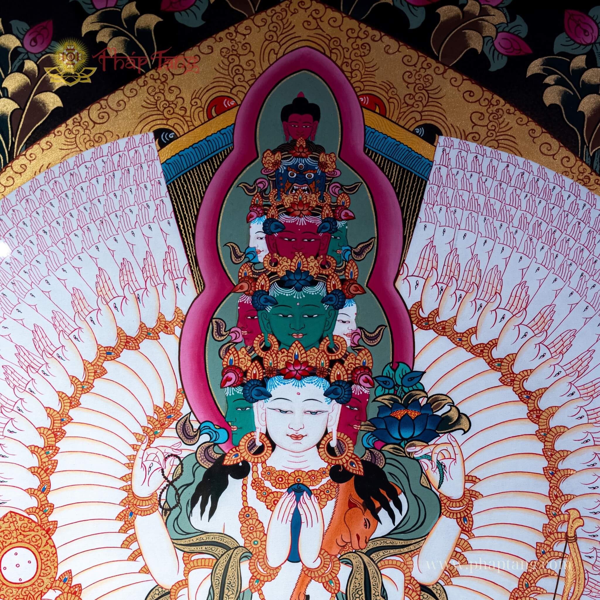 THANGKA BỒ TÁT QUAN ÂM THẬP NHẤT DIỆN KT 110X145cm