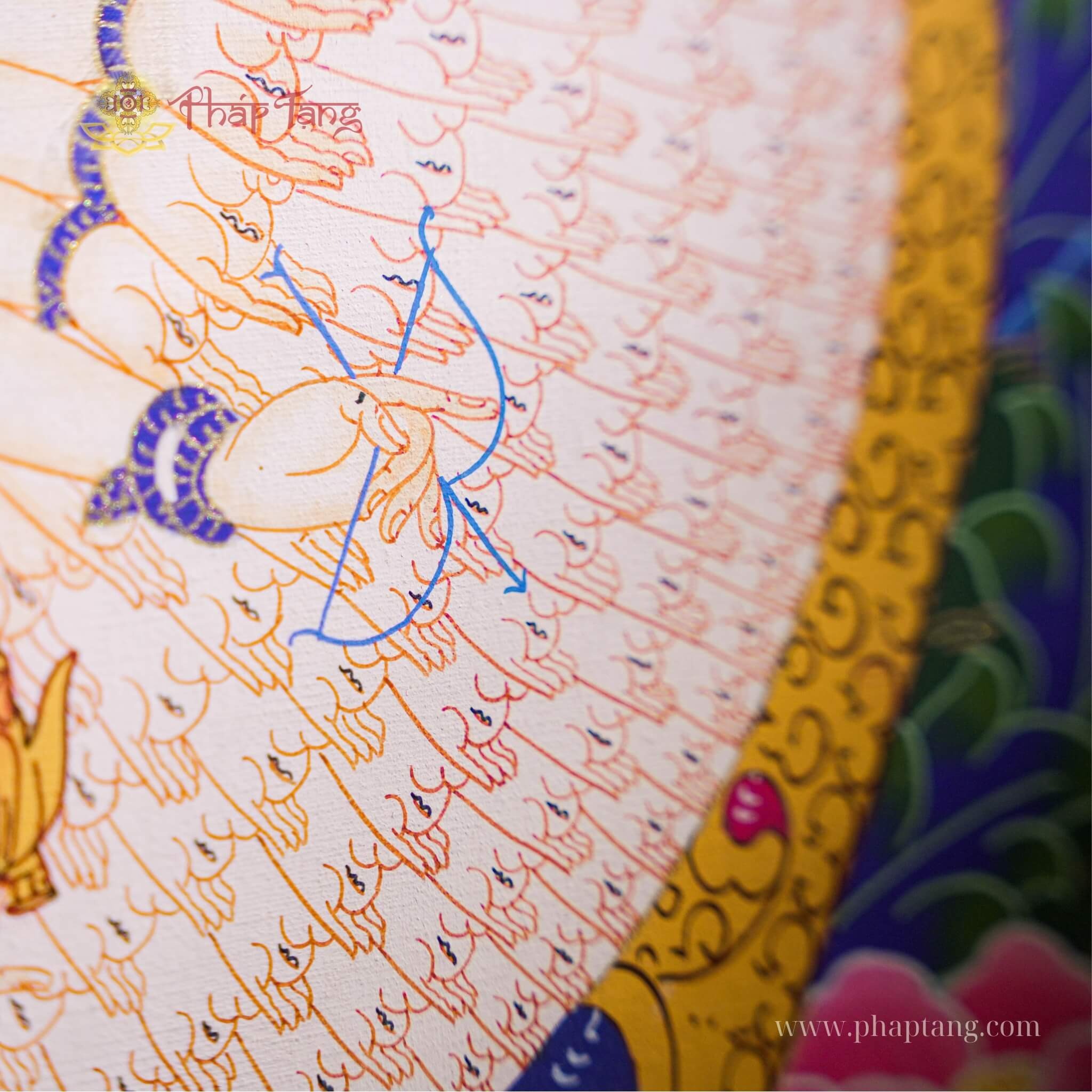 THANGKA BỒ TÁT QUAN ÂM THẬP NHẤT DIỆN VẼ TAY NEPAL KT 79X62CM