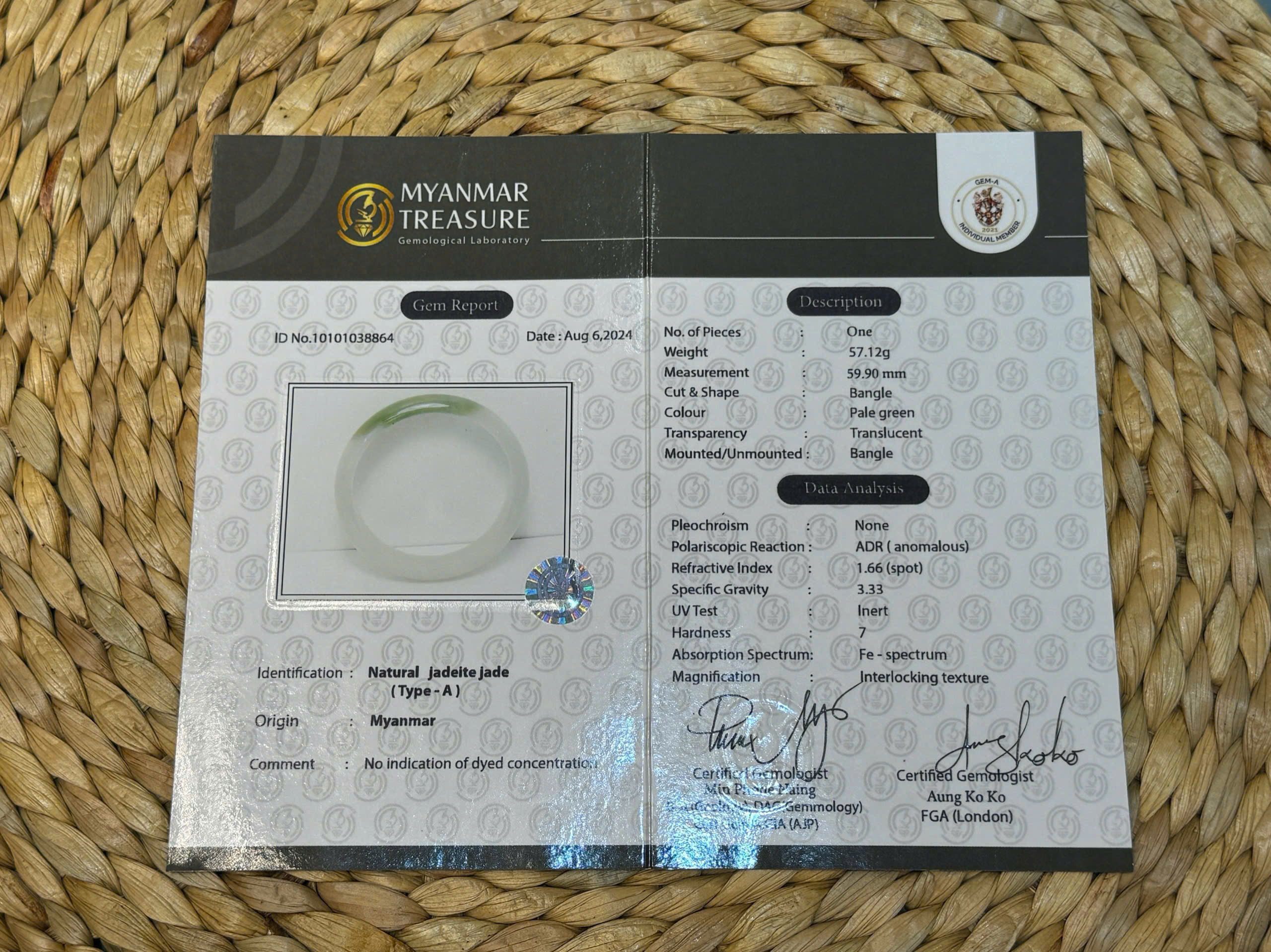 Vòng Ngọc Jade Type A Myanmar Chính Gốc – Ni Tay 55.12