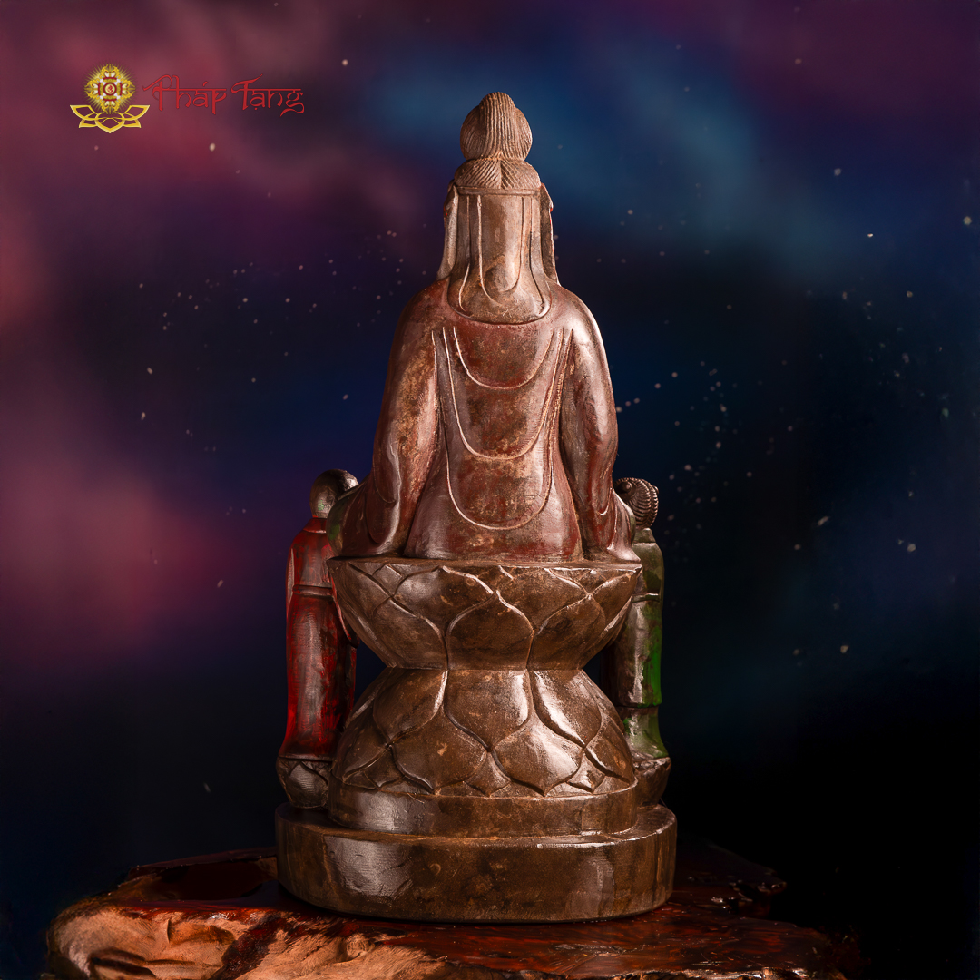 TƯỢNG BỒ TÁT QUAN ÂM ĐỒNG TỬ ĐÁ CỔ ẤN ĐỘ CAO 61CM