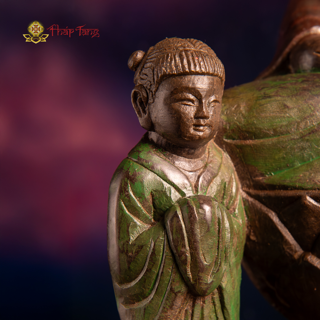 TƯỢNG BỒ TÁT QUAN ÂM ĐỒNG TỬ ĐÁ CỔ ẤN ĐỘ CAO 61CM