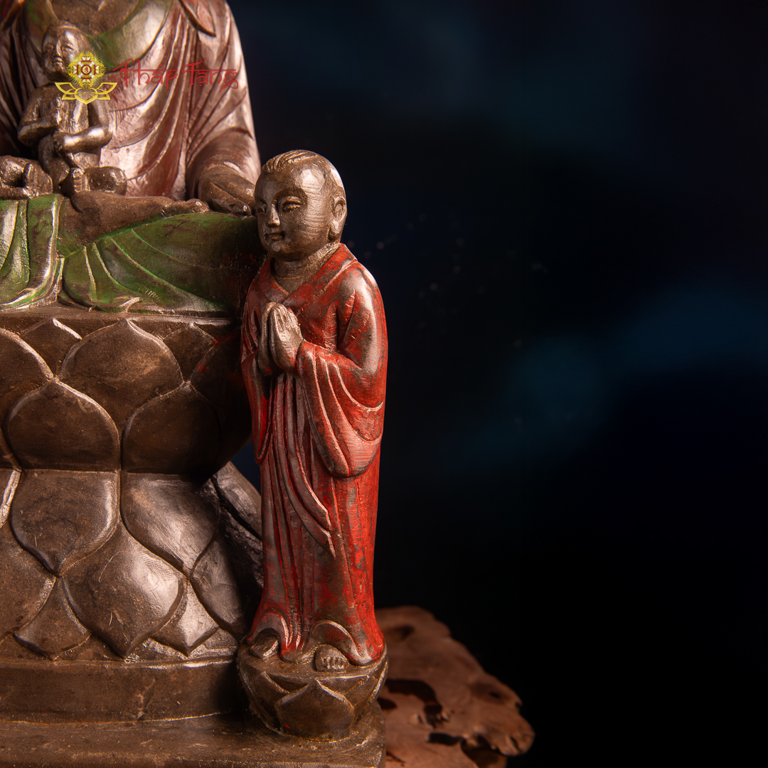 TƯỢNG BỒ TÁT QUAN ÂM ĐỒNG TỬ ĐÁ CỔ ẤN ĐỘ CAO 61CM