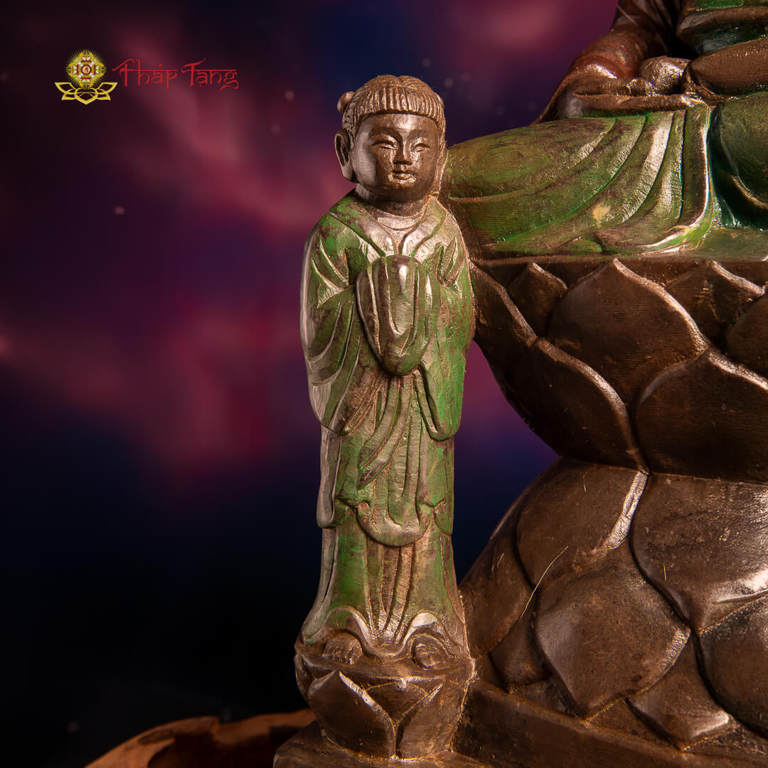 TƯỢNG BỒ TÁT QUAN ÂM ĐỒNG TỬ ĐÁ CỔ ẤN ĐỘ CAO 61CM