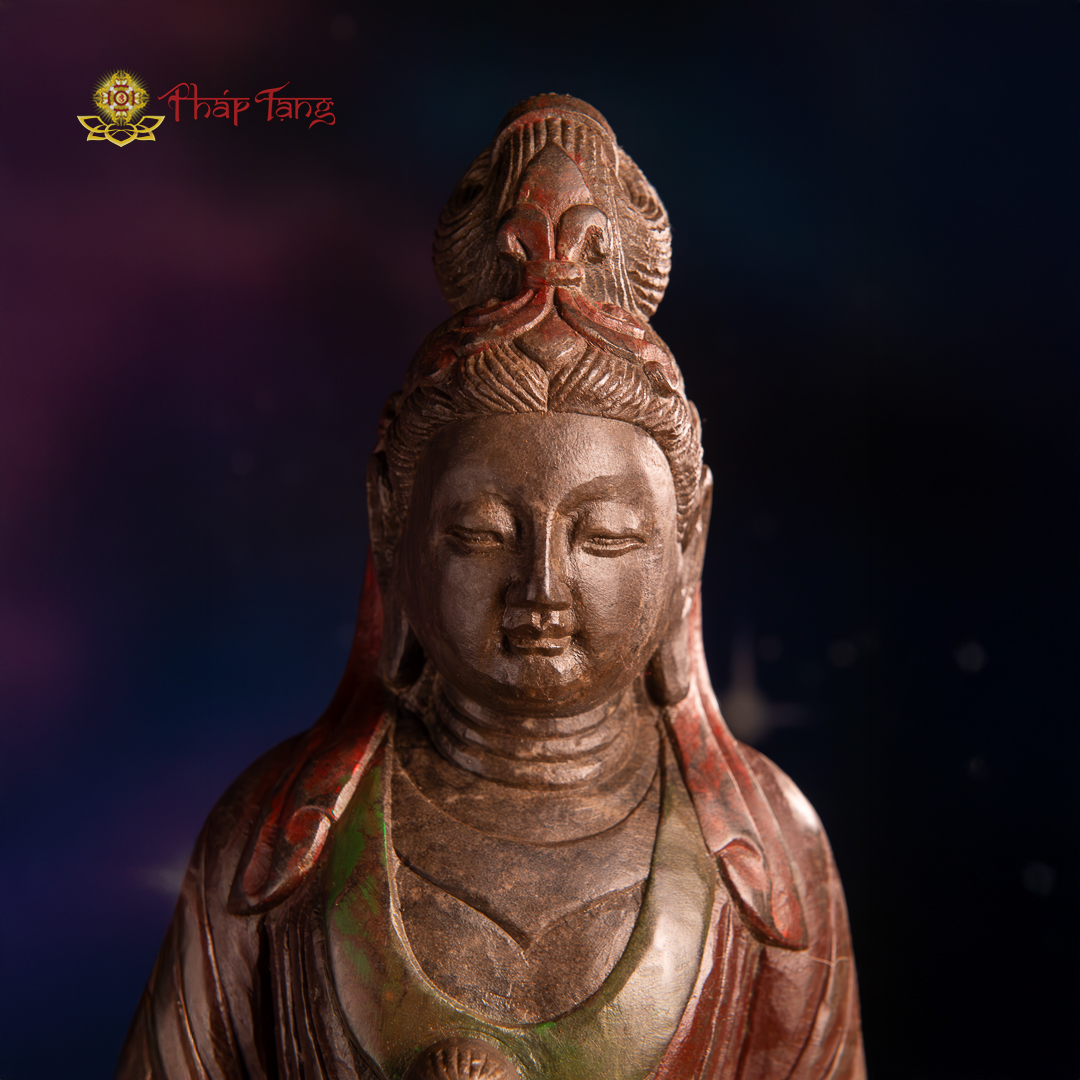 TƯỢNG BỒ TÁT QUAN ÂM ĐỒNG TỬ ĐÁ CỔ ẤN ĐỘ CAO 61CM