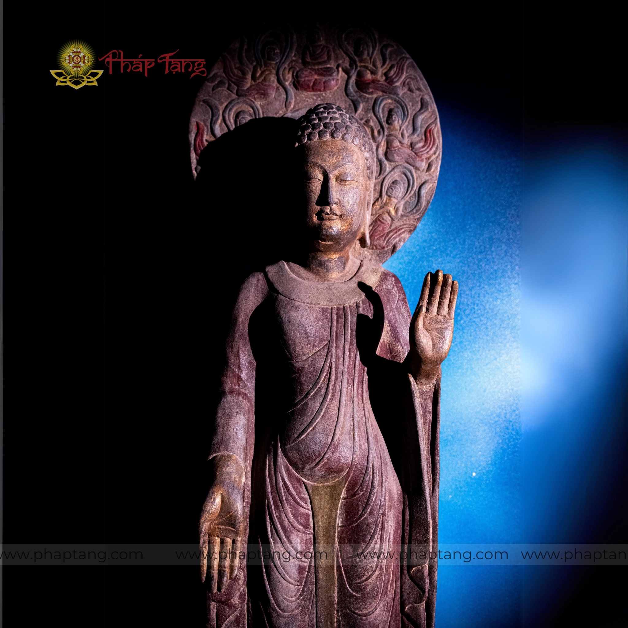 TƯỢNG ĐỨC TỪ PHỤ A DI ĐÀ DÁNG ĐỨNG ĐÁ CỔ ẤN ĐỘ CAO 105CM