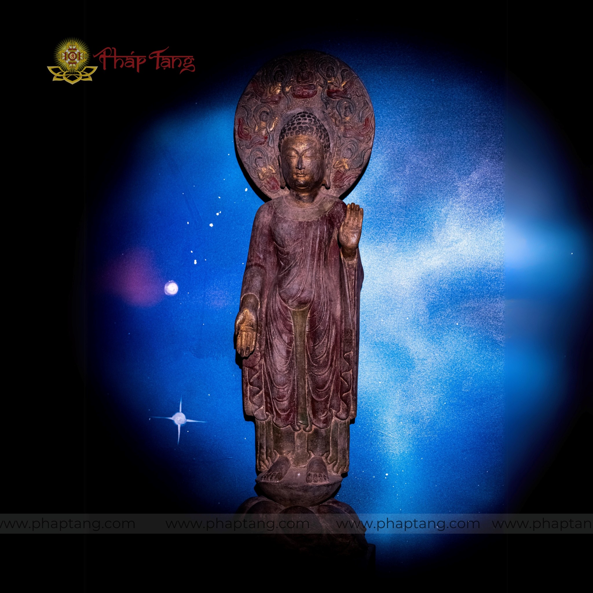 TƯỢNG ĐỨC TỪ PHỤ A DI ĐÀ DÁNG ĐỨNG ĐÁ CỔ ẤN ĐỘ CAO 105CM