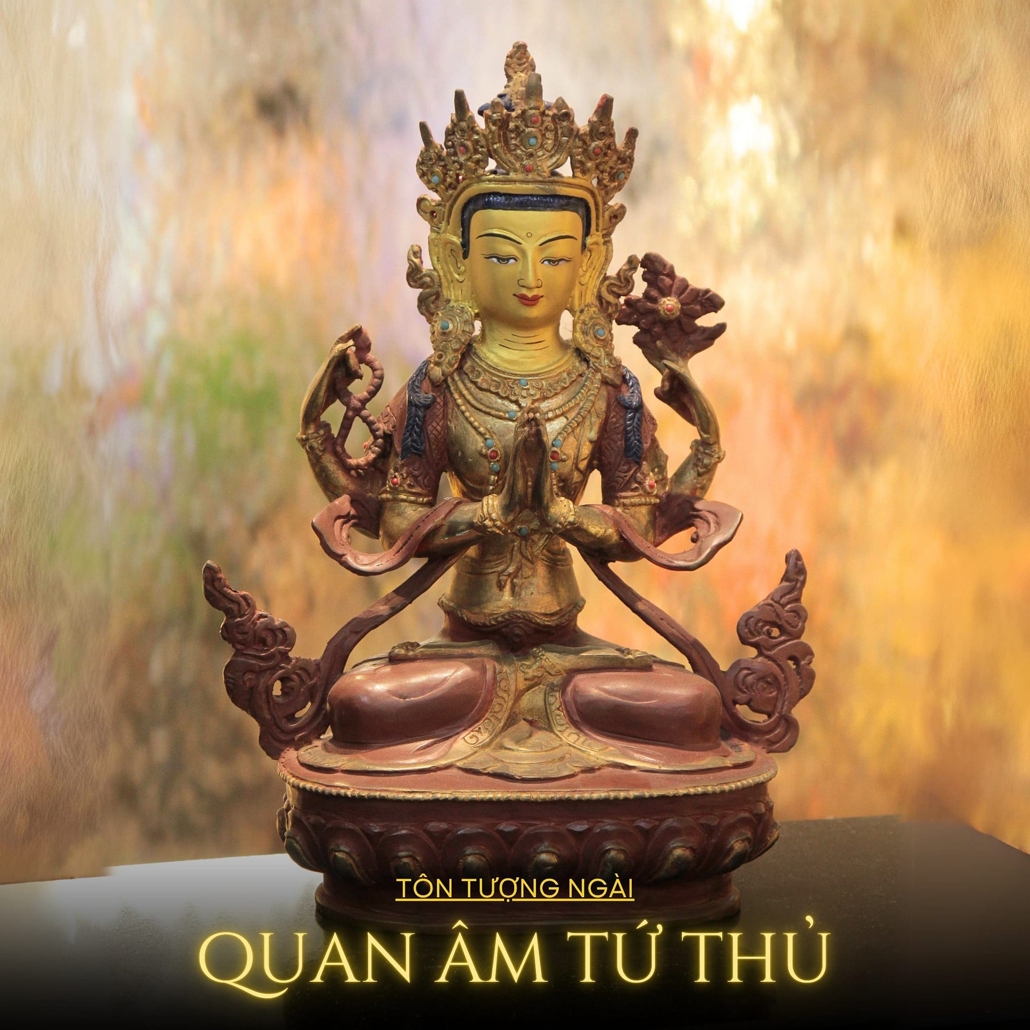 BỒ TÁT QUAN ÂM TỨ THỦ ĐỒNG NEPAL 33CM