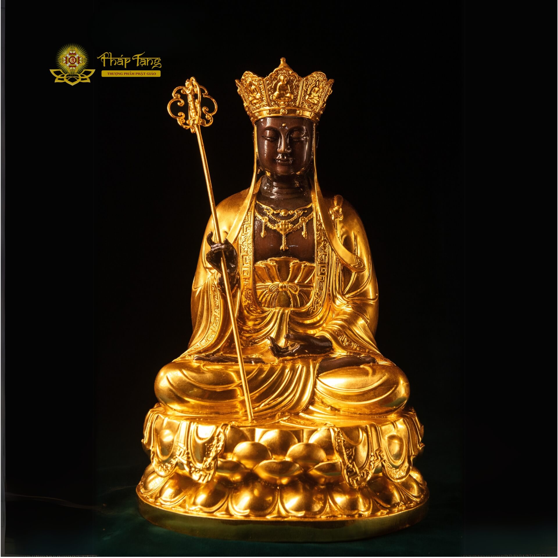 Tượng Địa Tạng Bồ Tát Đồng Đúc Mạ Vàng 24K Cao 42cm