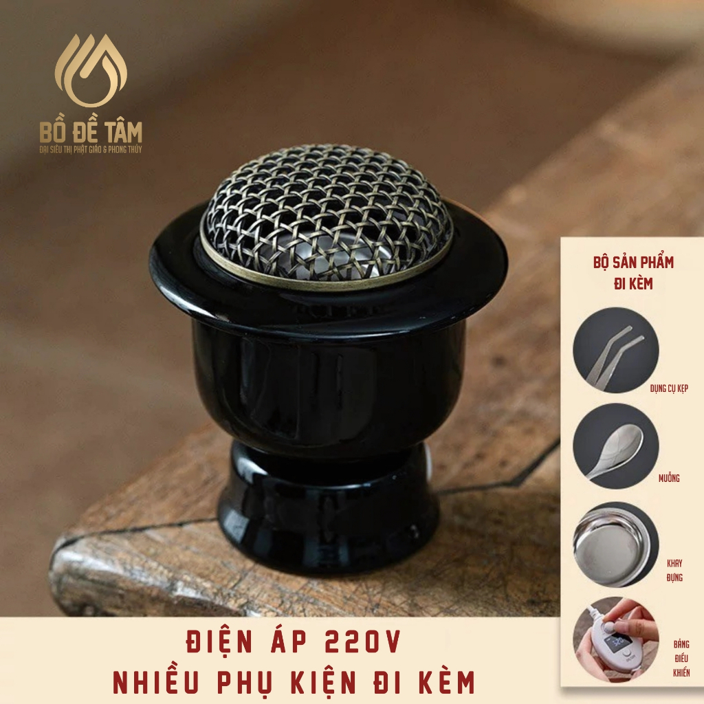Lư Điện Xông Trầm Hương Gốm Nắp Đồng