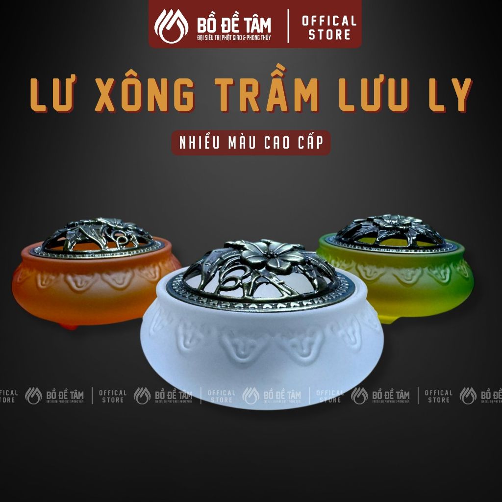 Lư Xông Trầm Lưu Ly Nhiều Màu [Xanh] - Không gian bài trí trang nghiêm thanh tịnh - Siêu Thị Đại Bồ Đề Tâm